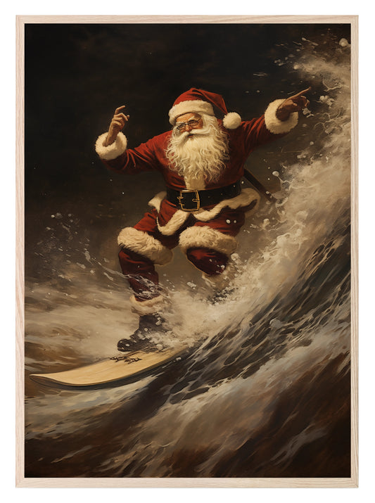 Vintage Santa Ice Surfing Print | Christmas Wall Art