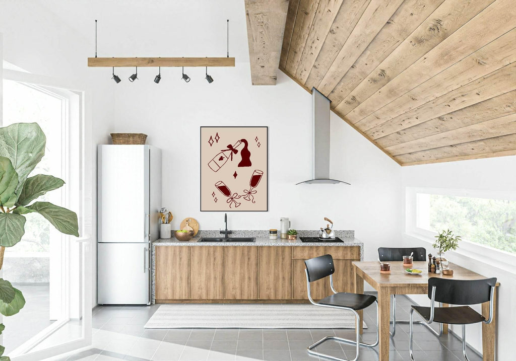 Red Red Wine Print | Beige | Kitchen Wall Art - Larosier Prints