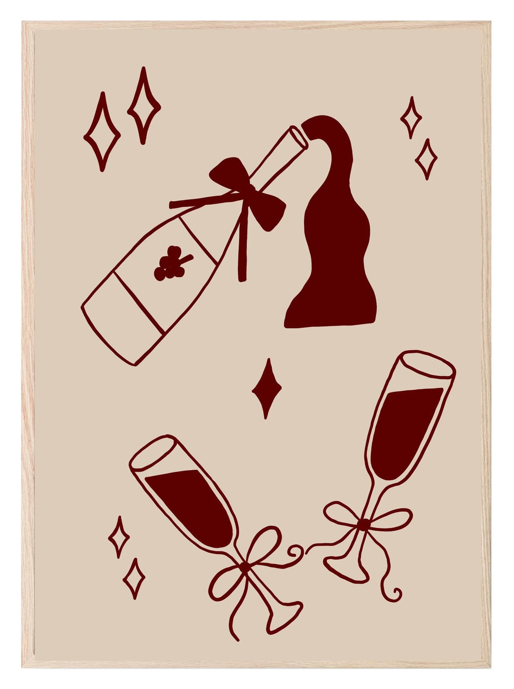 Red Red Wine Print | Beige | Kitchen Wall Art - Larosier Prints