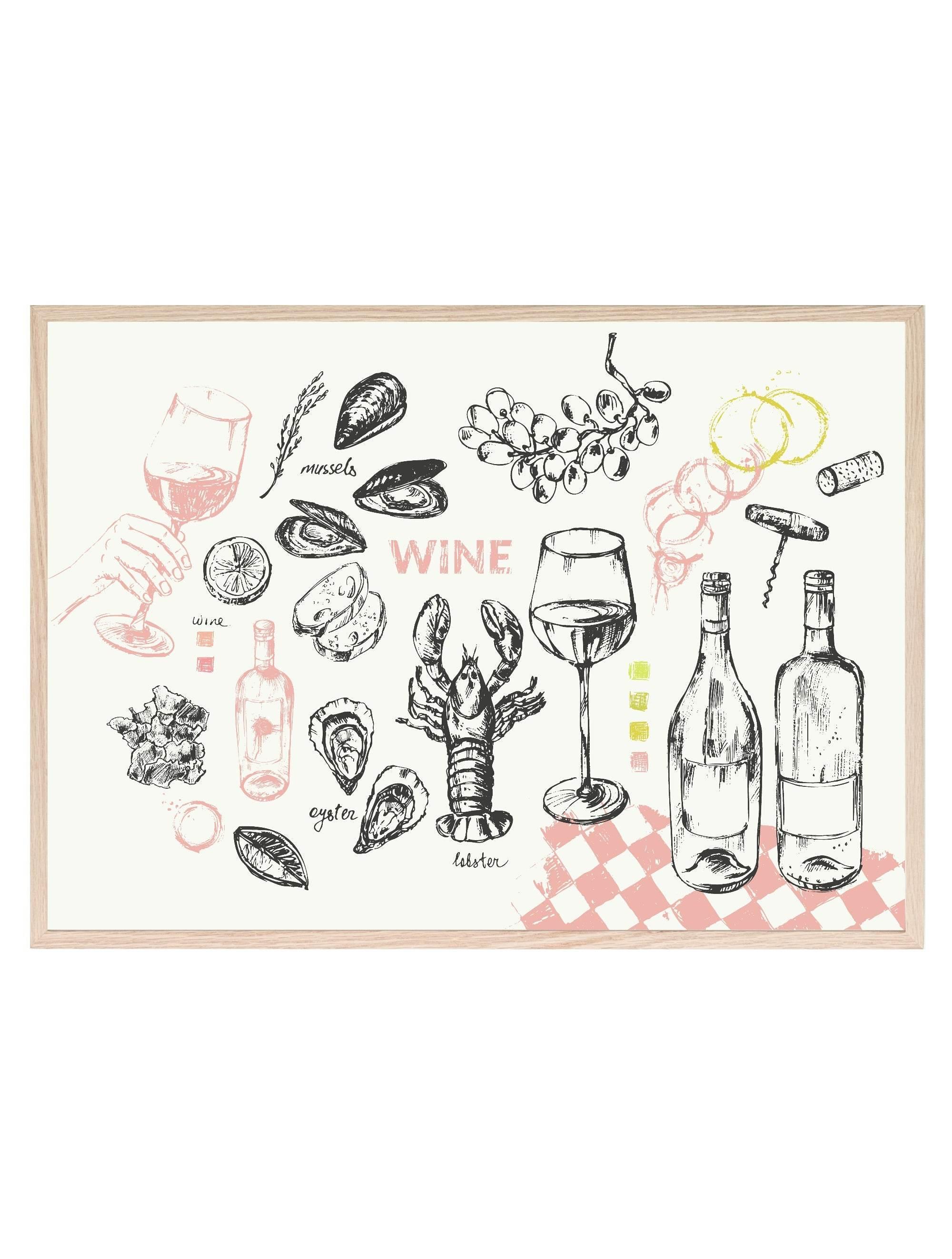 Picnic Print | Wine And Snack | Illustrated Wall Art - Larosier Prints