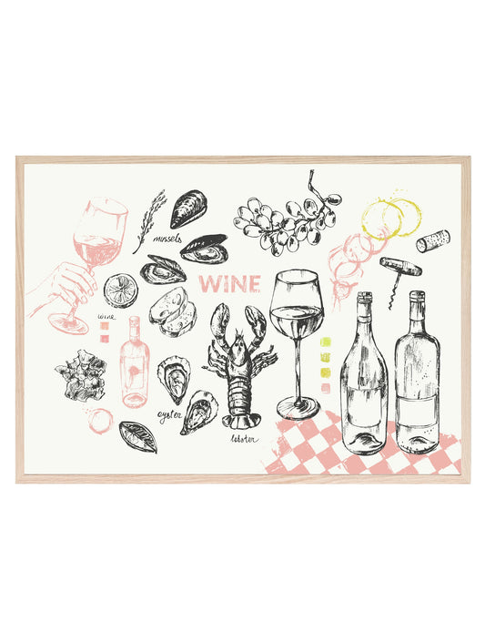 Picnic Print | Wine And Snack | Illustrated Wall Art