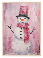 Pink Snowman Print | Oil Painting | Christmas Wall Art - Larosier Prints