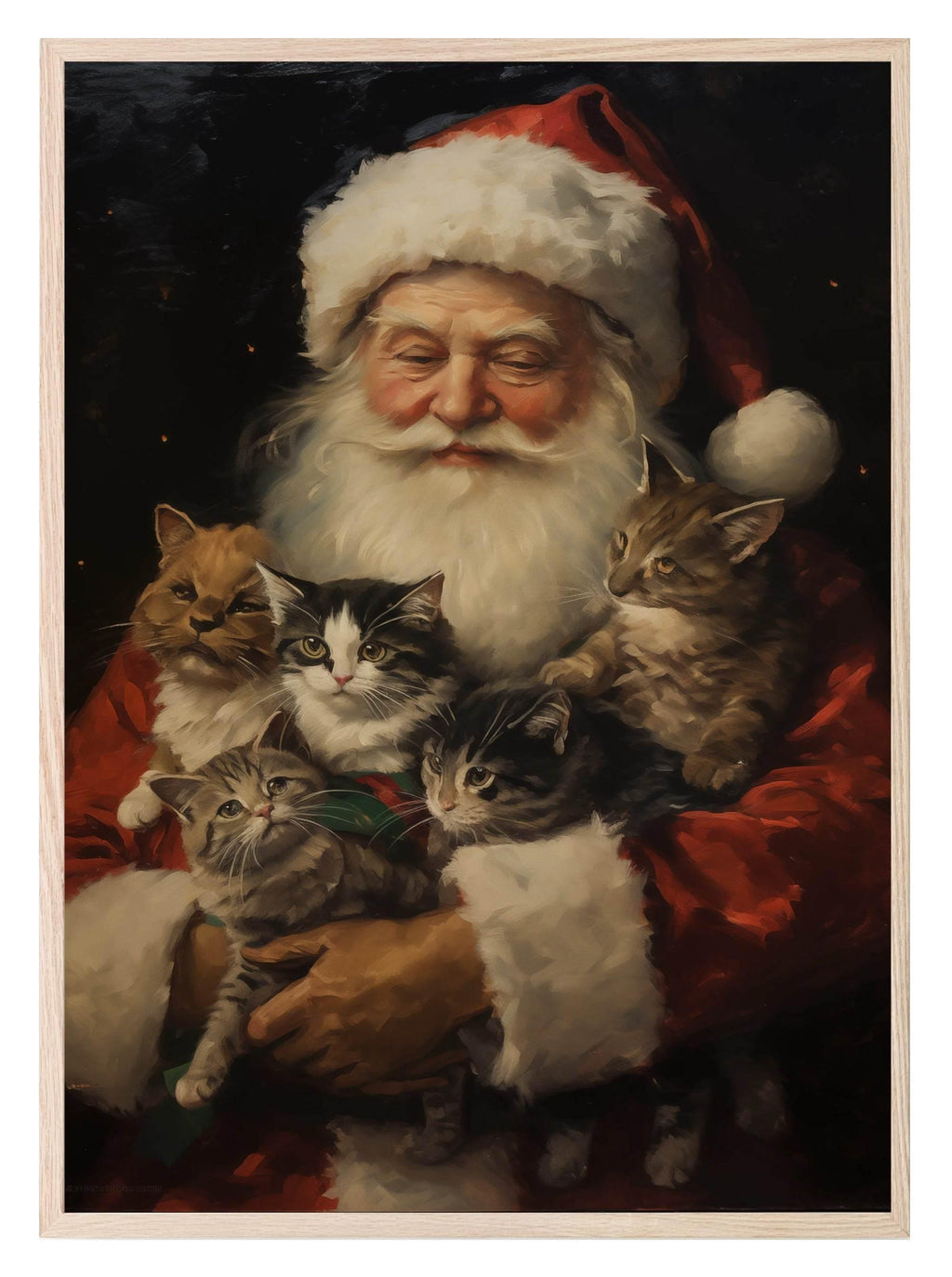 Vintage Santa With Kittens Print | Christmas Wall Art - Larosier Prints