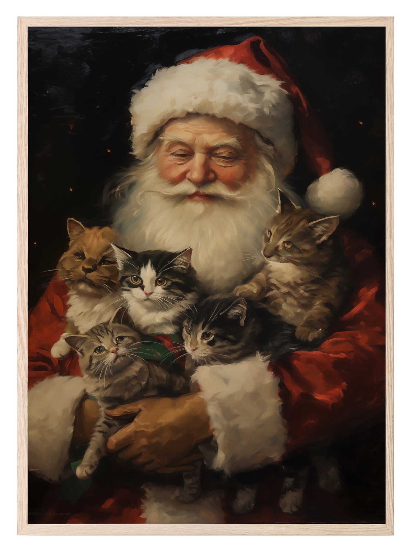 Vintage Santa With Kittens Print | Christmas Wall Art