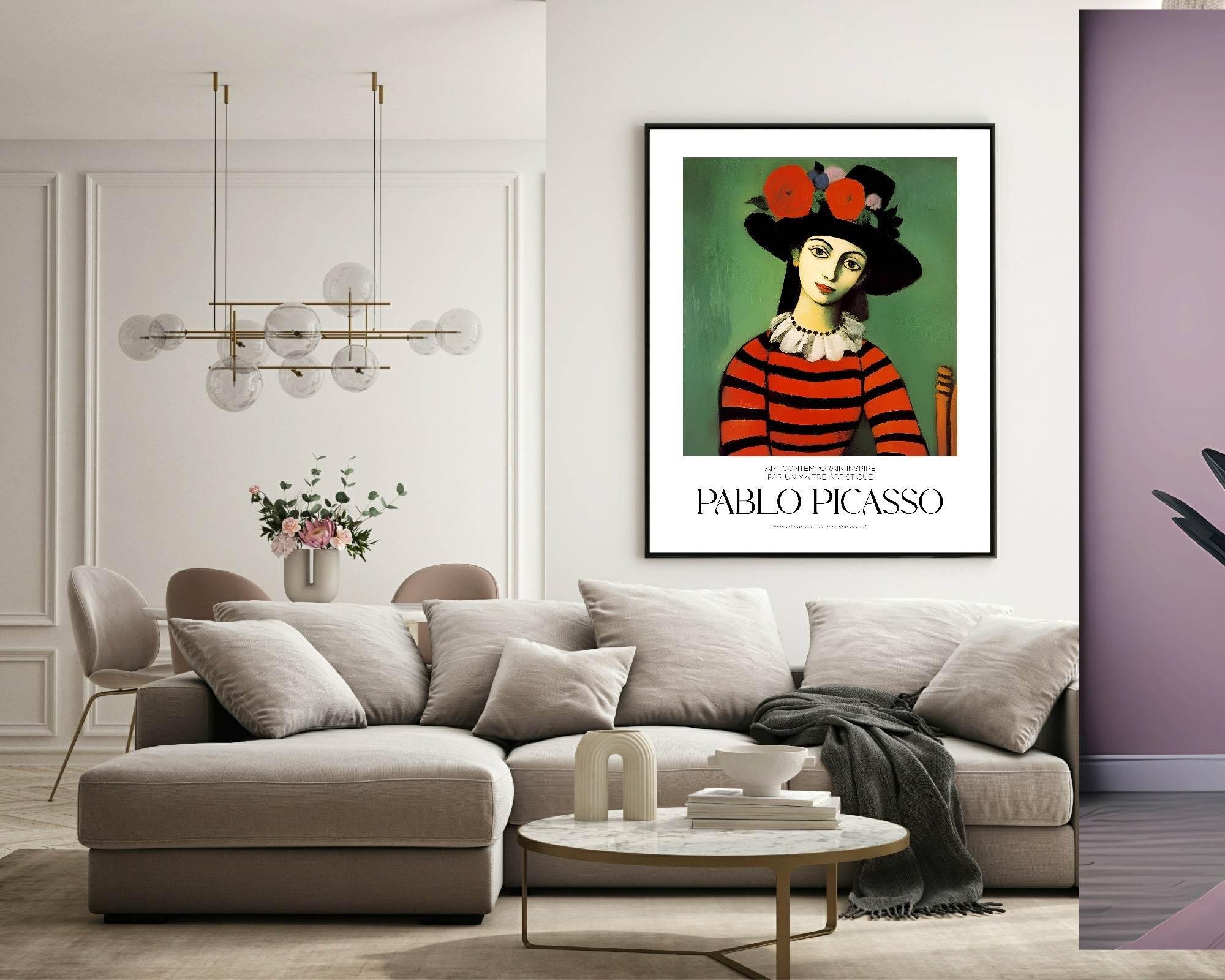 Lady With Floral Hat Print | Pablo Picasso Inspired Art - Larosier Prints