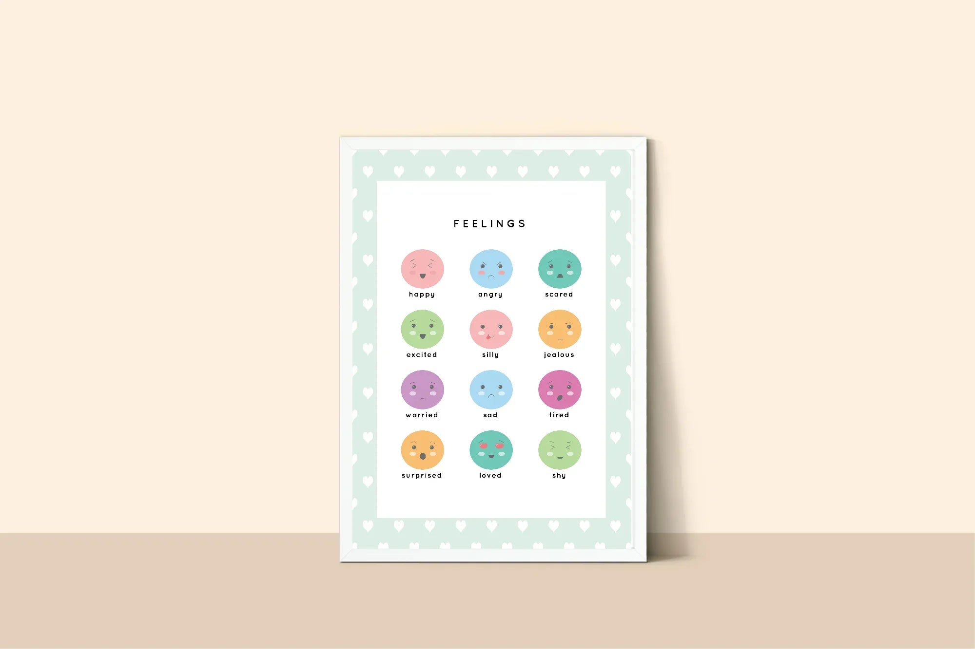 Mint Green & White Heart Feelings Poster | Emotional Support Tool Wall Art - Larosier Prints