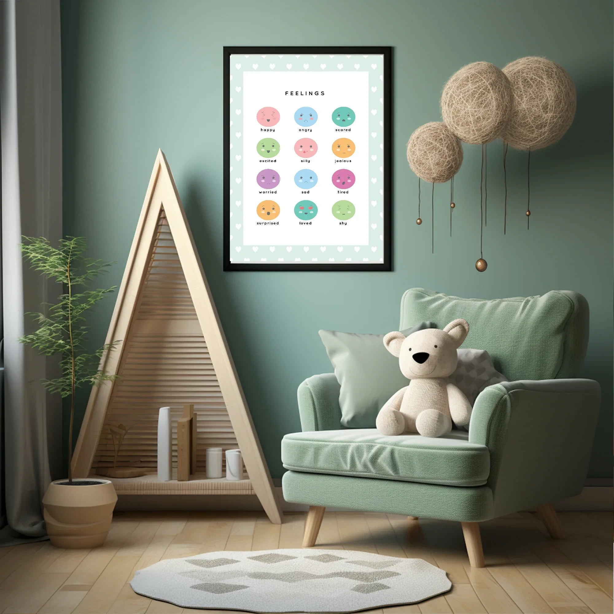 Mint Green & White Heart Feelings Poster | Emotional Support Tool Wall Art - Larosier Prints
