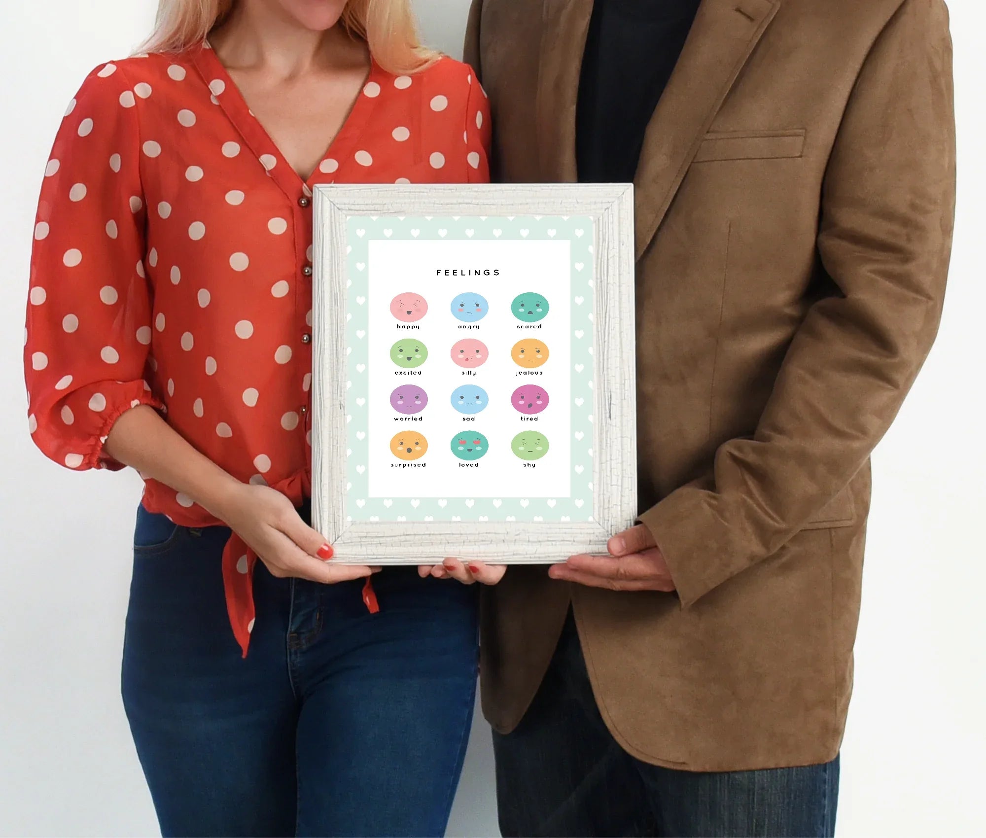 Mint Green & White Heart Feelings Poster | Emotional Support Tool Wall Art - Larosier Prints