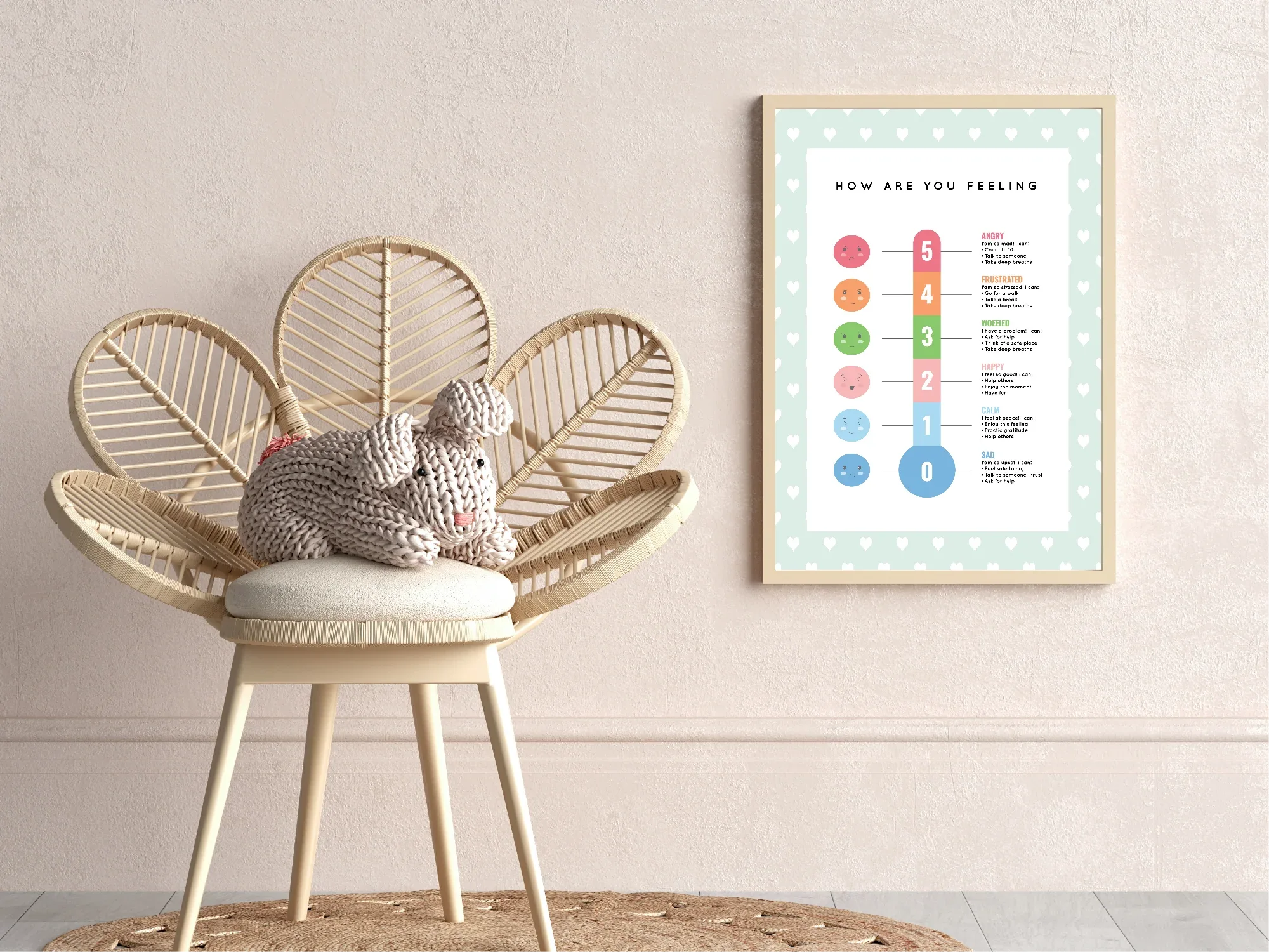 Mint Green & White Heart Feelings Meter Poster | Positive Behavioural Tool Wall Art - Larosier Prints