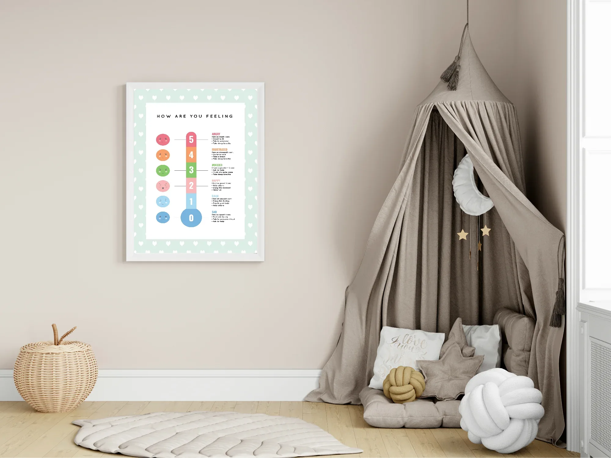 Mint Green & White Heart Feelings Meter Poster | Positive Behavioural Tool Wall Art - Larosier Prints