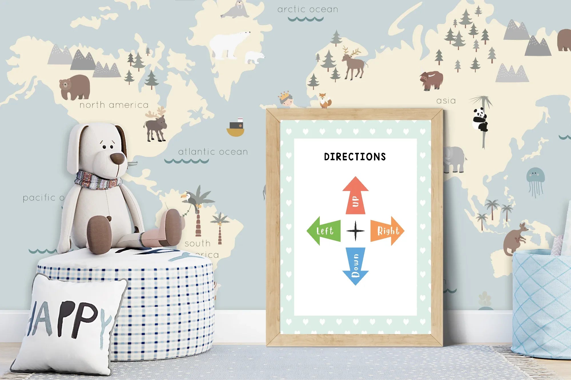 Mint Green & White Heart Directions Poster | Educational Wall Art - Larosier Prints