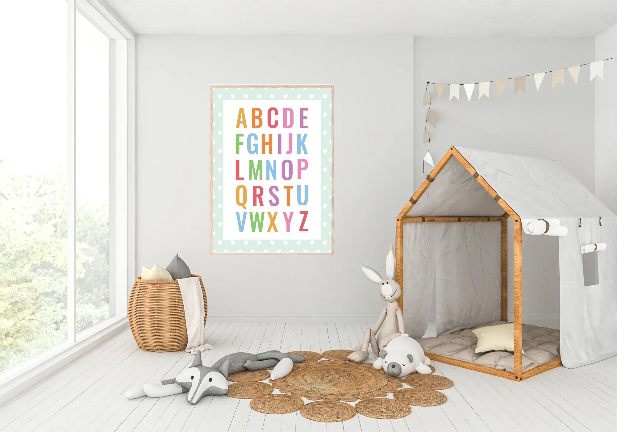 Mint Green & White Heart Alphabet Poster | Educational Wall Art - Larosier Prints