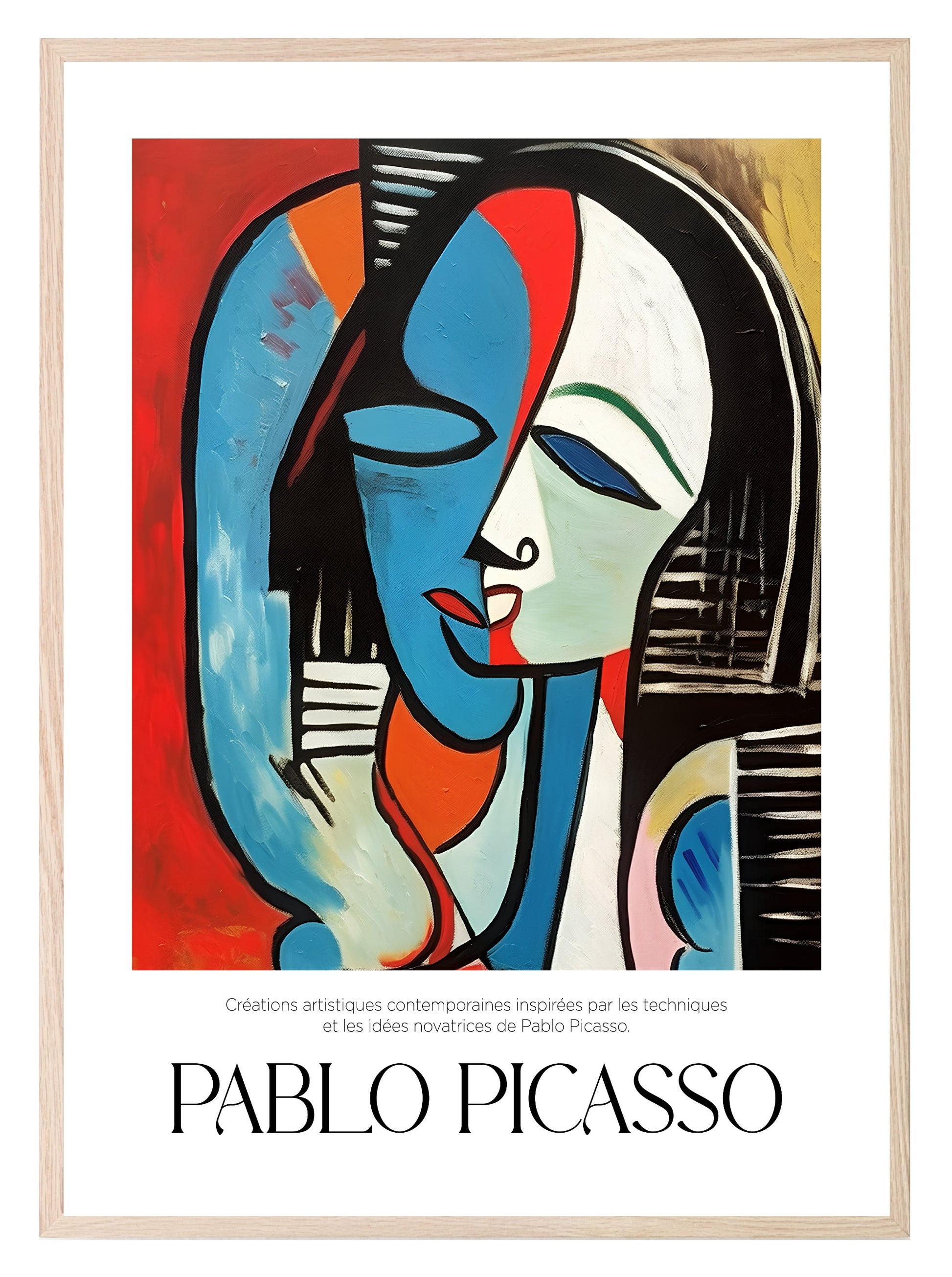 Abstract Lady Print | Blue & Red | Pablo Picasso Inspired Art