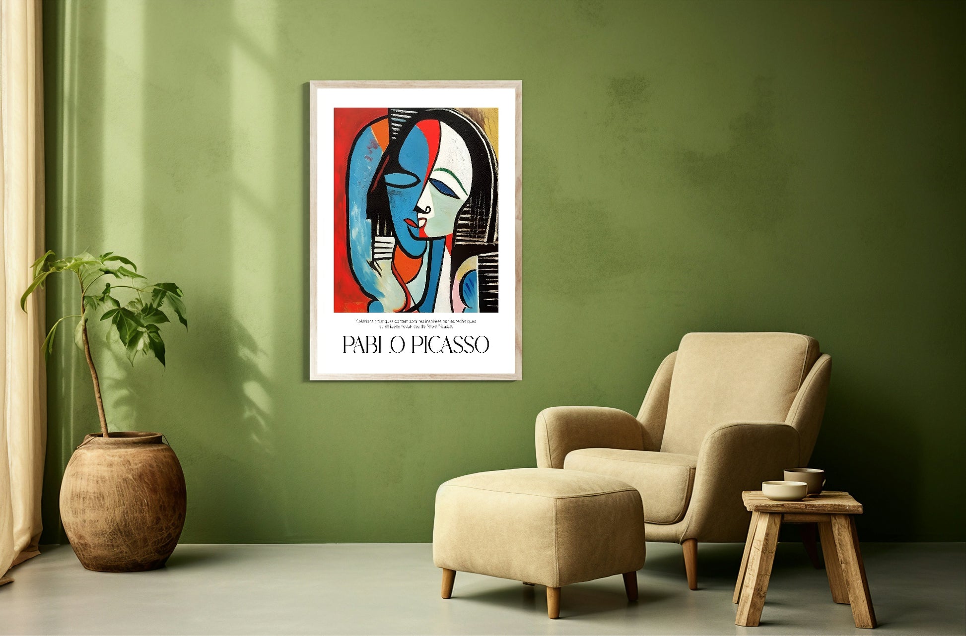 Abstract Lady Print | Blue & Red | Pablo Picasso Inspired Art