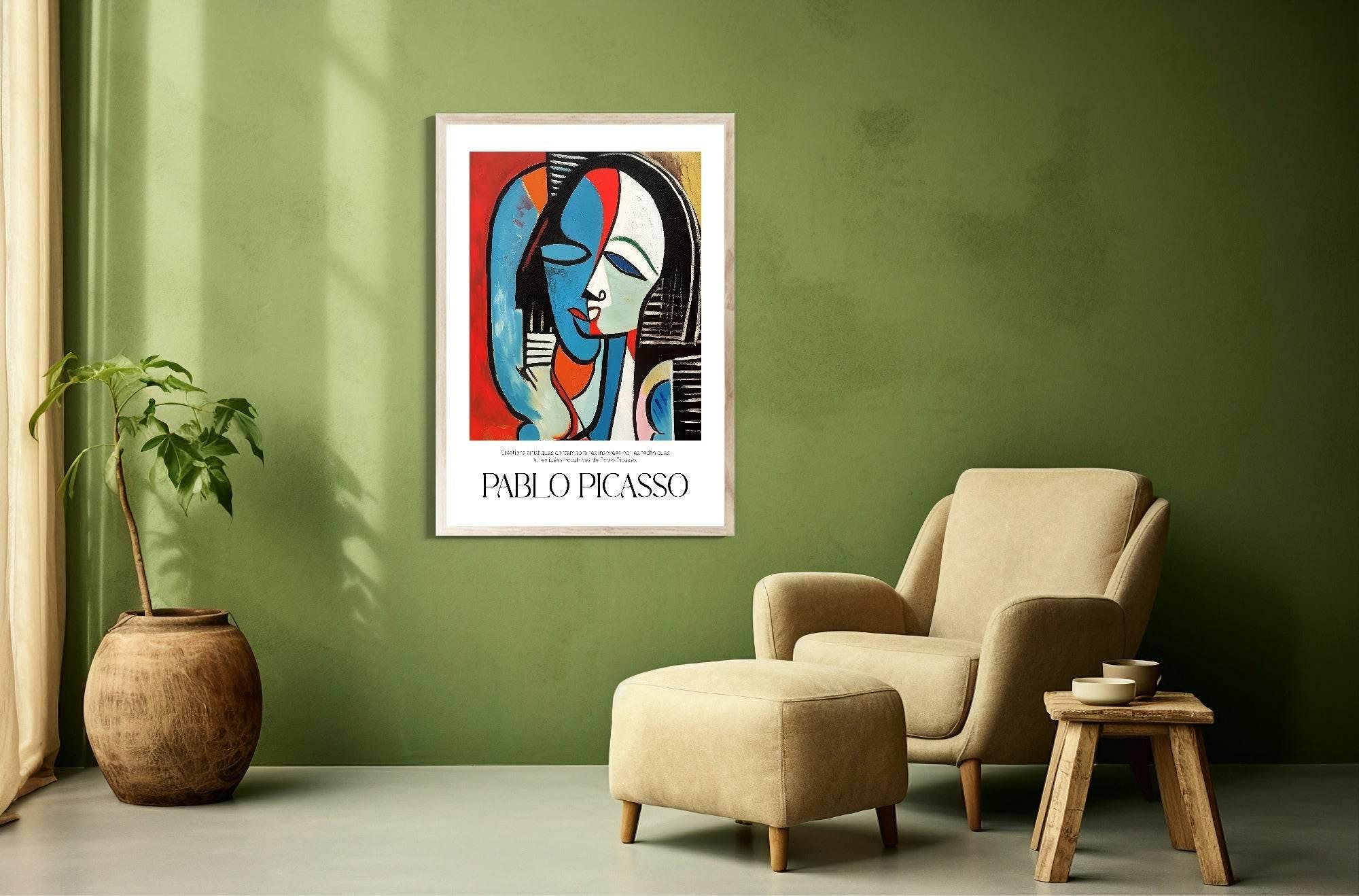 Abstract Lady Print | Blue & Red | Pablo Picasso Inspired Art - Larosier Prints