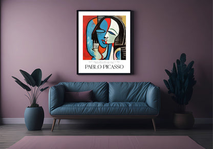 Abstract Lady Print | Blue & Red | Pablo Picasso Inspired Art