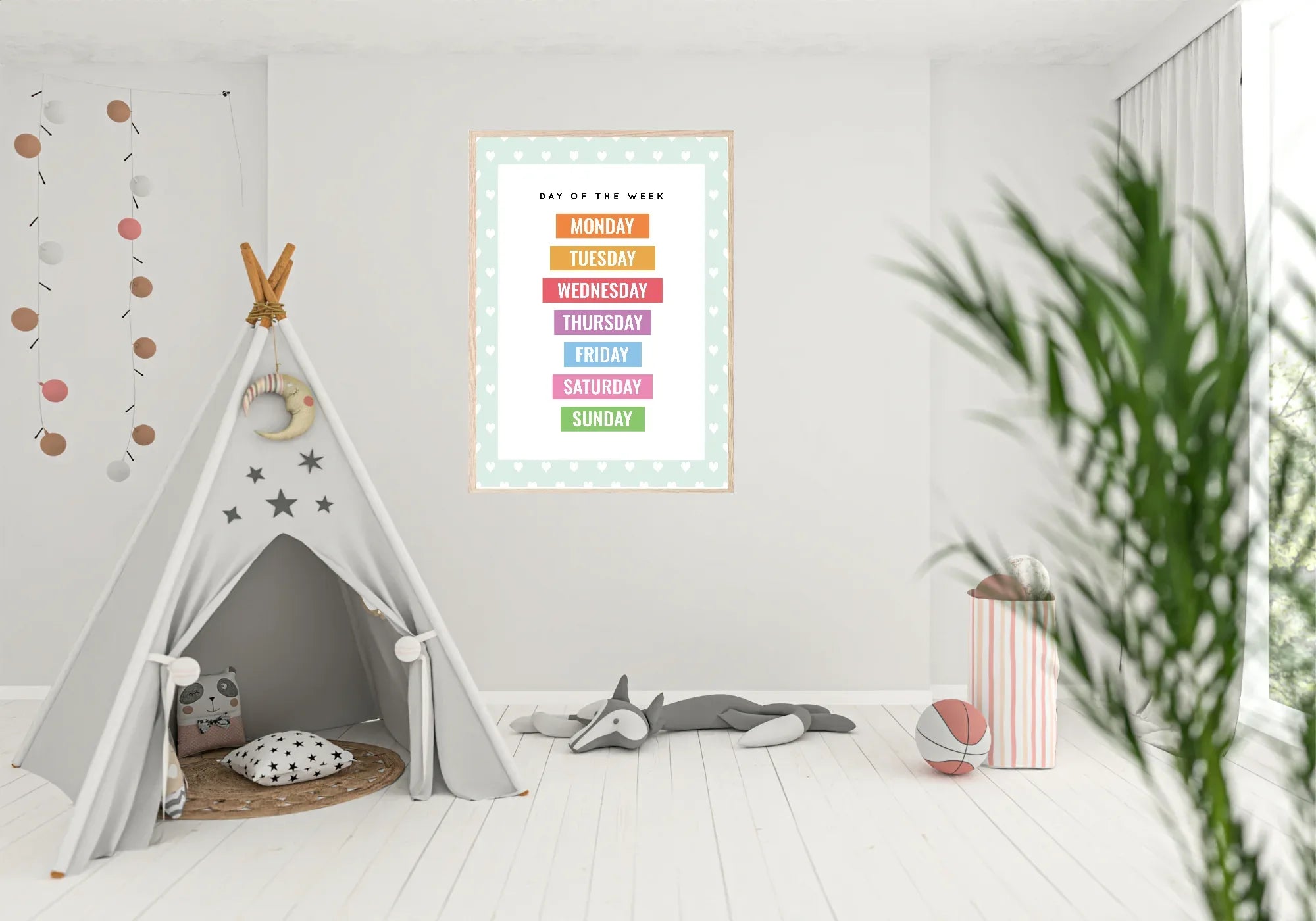 Mint Green & White Heart Days Of The Week Poster | Educational Wall Art - Larosier Prints