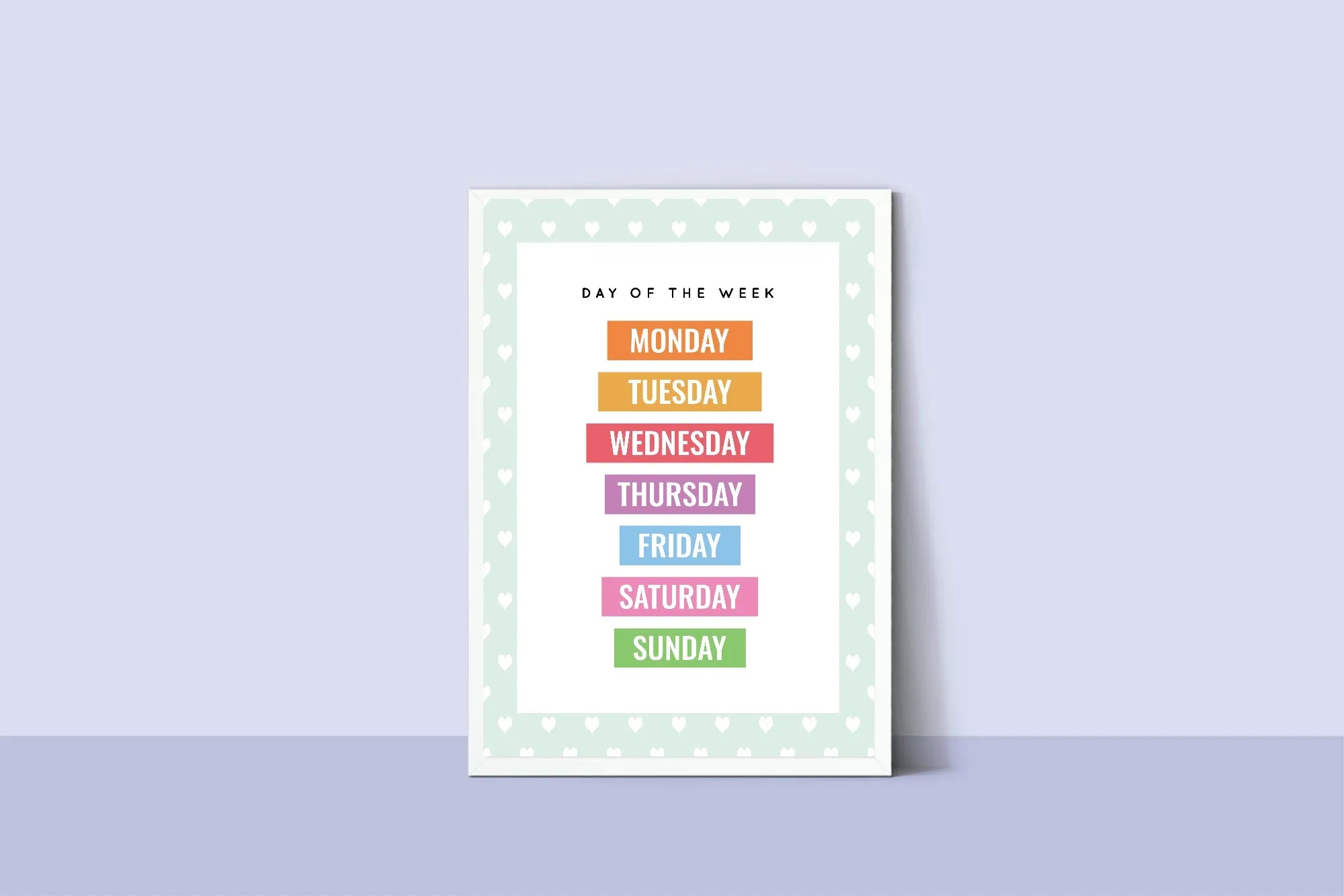 Mint Green & White Heart Days Of The Week Poster | Educational Wall Art - Larosier Prints