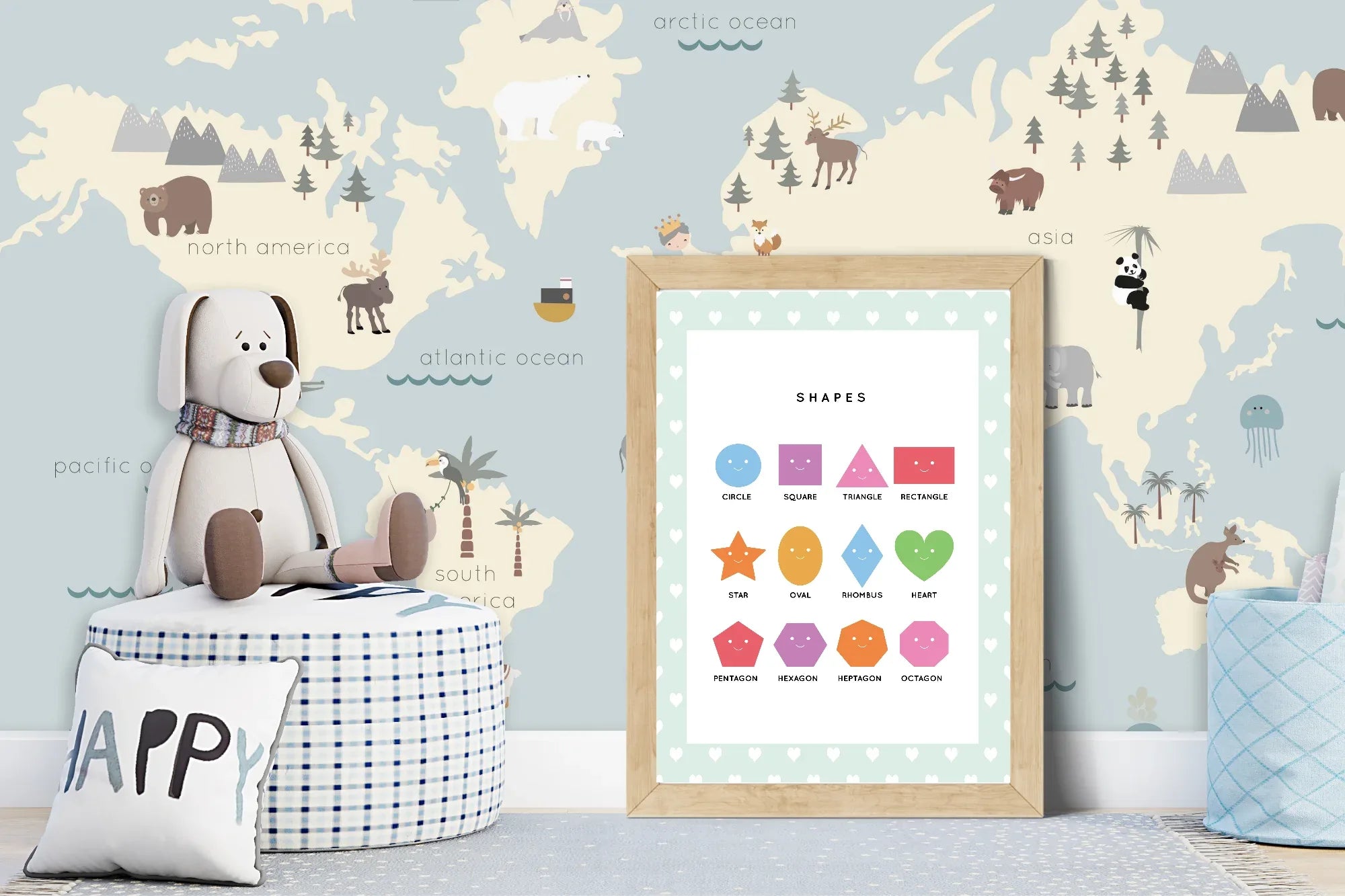 Mint Green & White Heart Shapes Poster | Educational Wall Art - Larosier Prints