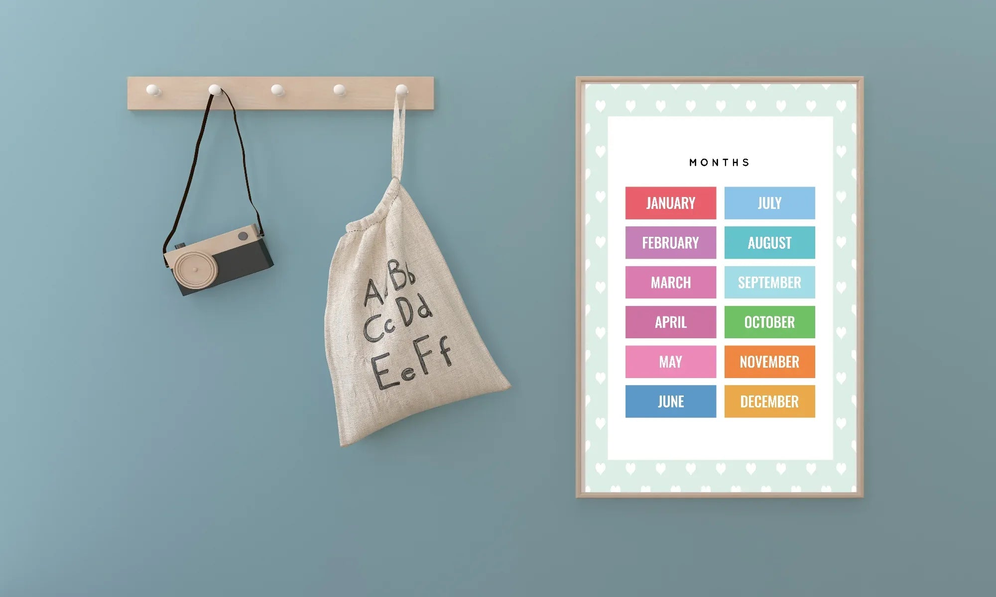 Mint Green & White Heart Months Poster | Educational Wall Art - Larosier Prints