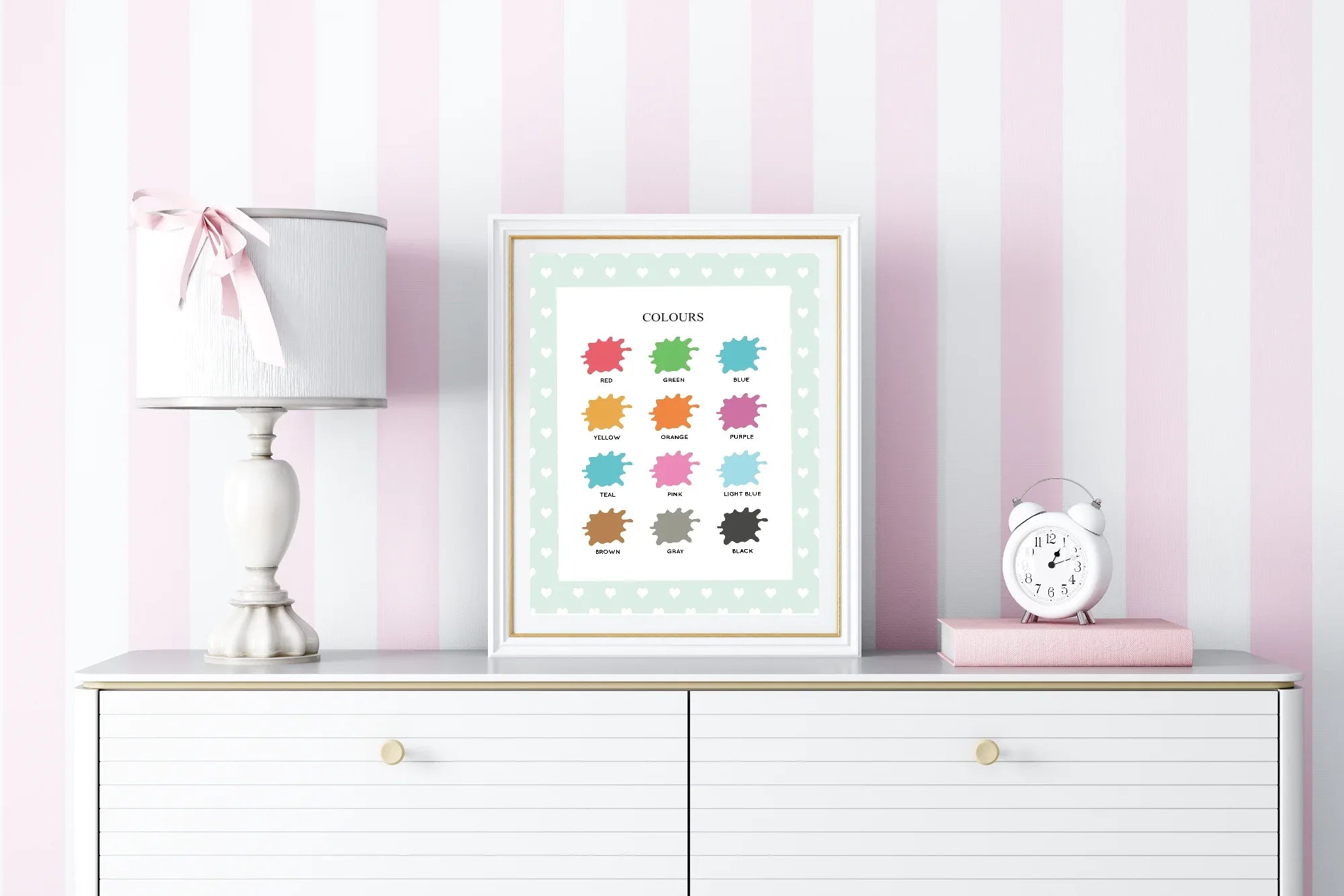 Mint Green & White Heart Colours Poster | Educational Wall Art - Larosier Prints