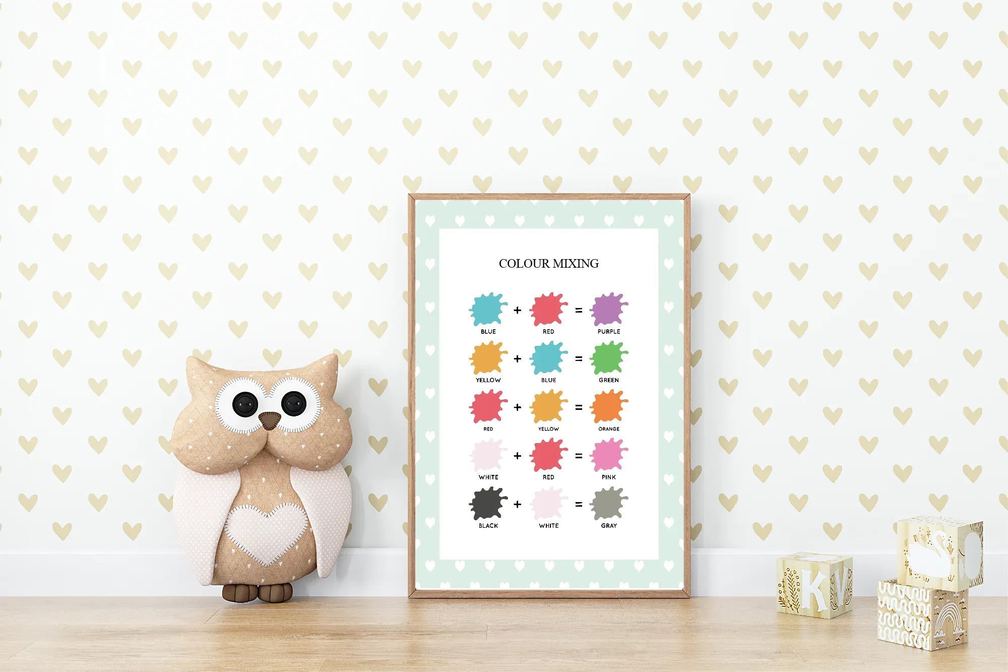 Mint Green & White Heart Colour Mixing Poster | Educational Wall Art - Larosier Prints