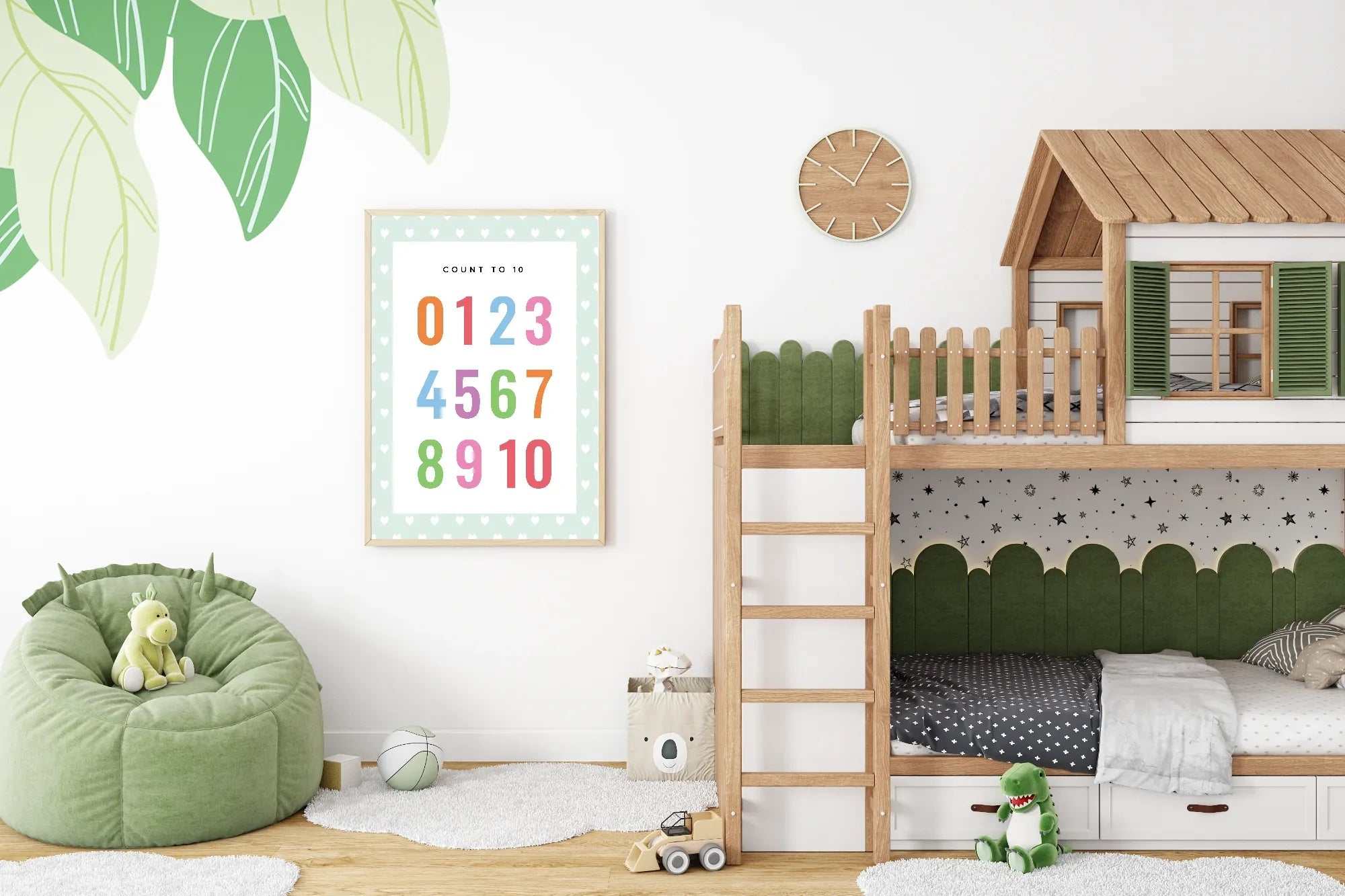 Mint Green & White Heart Count To 10 Poster | Educational Wall Art - Larosier Prints