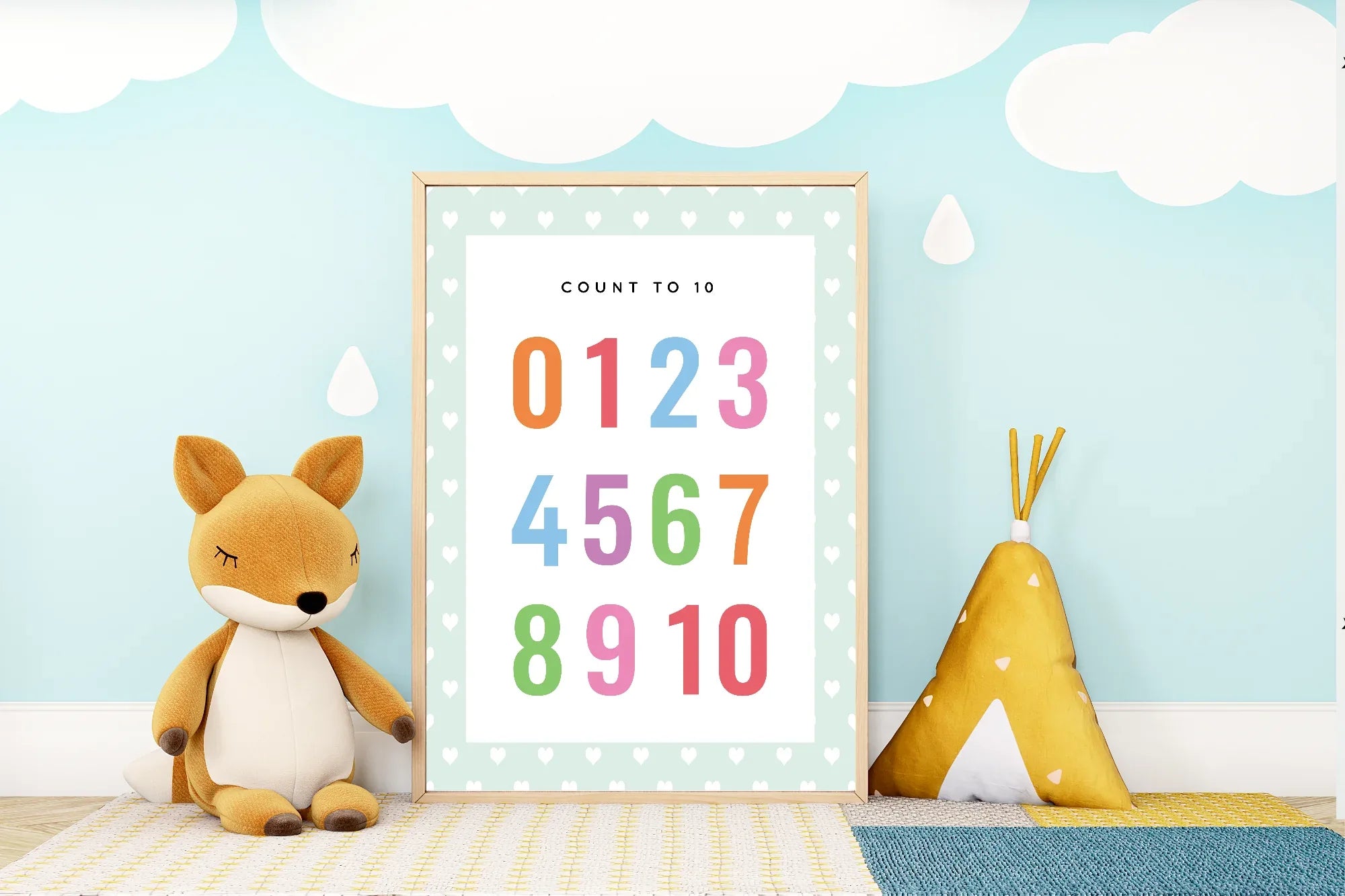 Mint Green & White Heart Count To 10 Poster | Educational Wall Art - Larosier Prints