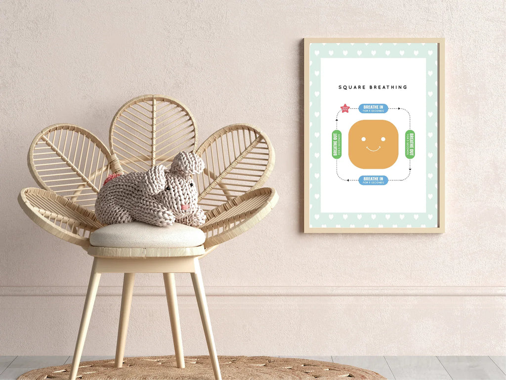 Mint Green & White Heart Square Breathing Poster | Emotional Support Tool Wall Art - Larosier Prints
