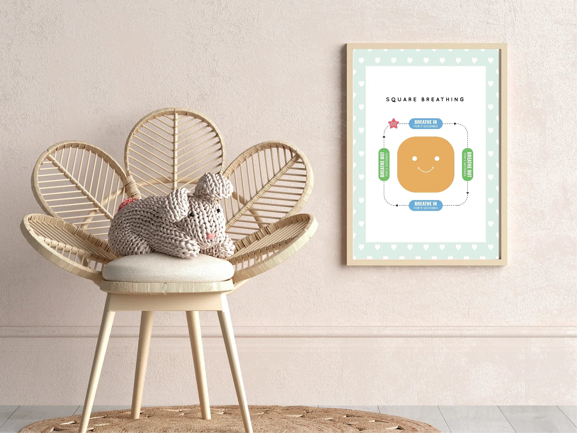 Mint Green & White Heart Square Breathing Poster | Emotional Support Tool Wall Art - Larosier Prints