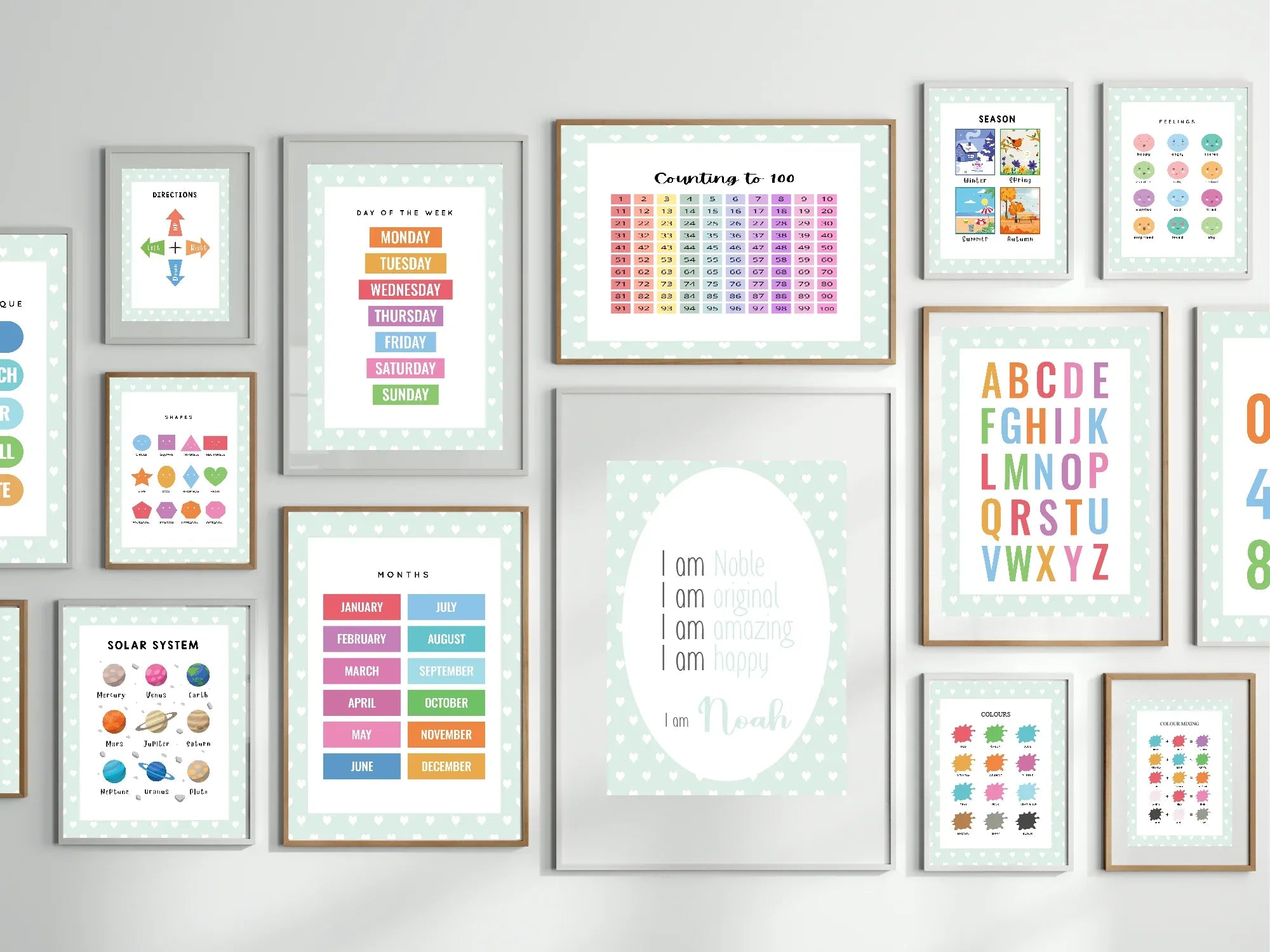 Mint Green & White Heart Colours Poster | Educational Wall Art - Larosier Prints