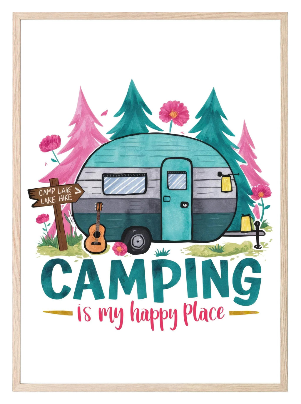 Camping Is My Happy Place Print | Hobbies & Interests Wall Art - Larosier Prints