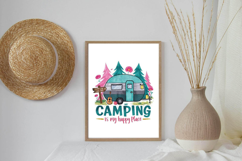 Camping Is My Happy Place Print | Hobbies & Interests Wall Art - Larosier Prints