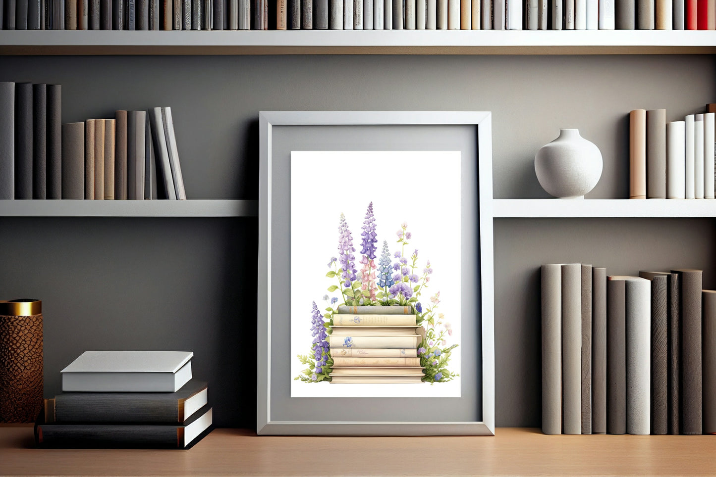 Books And Wild Flowers Print | Hobbies & Interests Wall Art