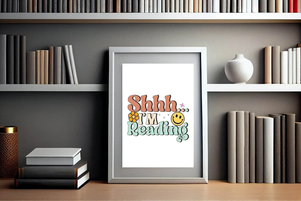Retro Shhh I'm Reading Print | Hobbies & Interests Wall Art - Larosier Prints
