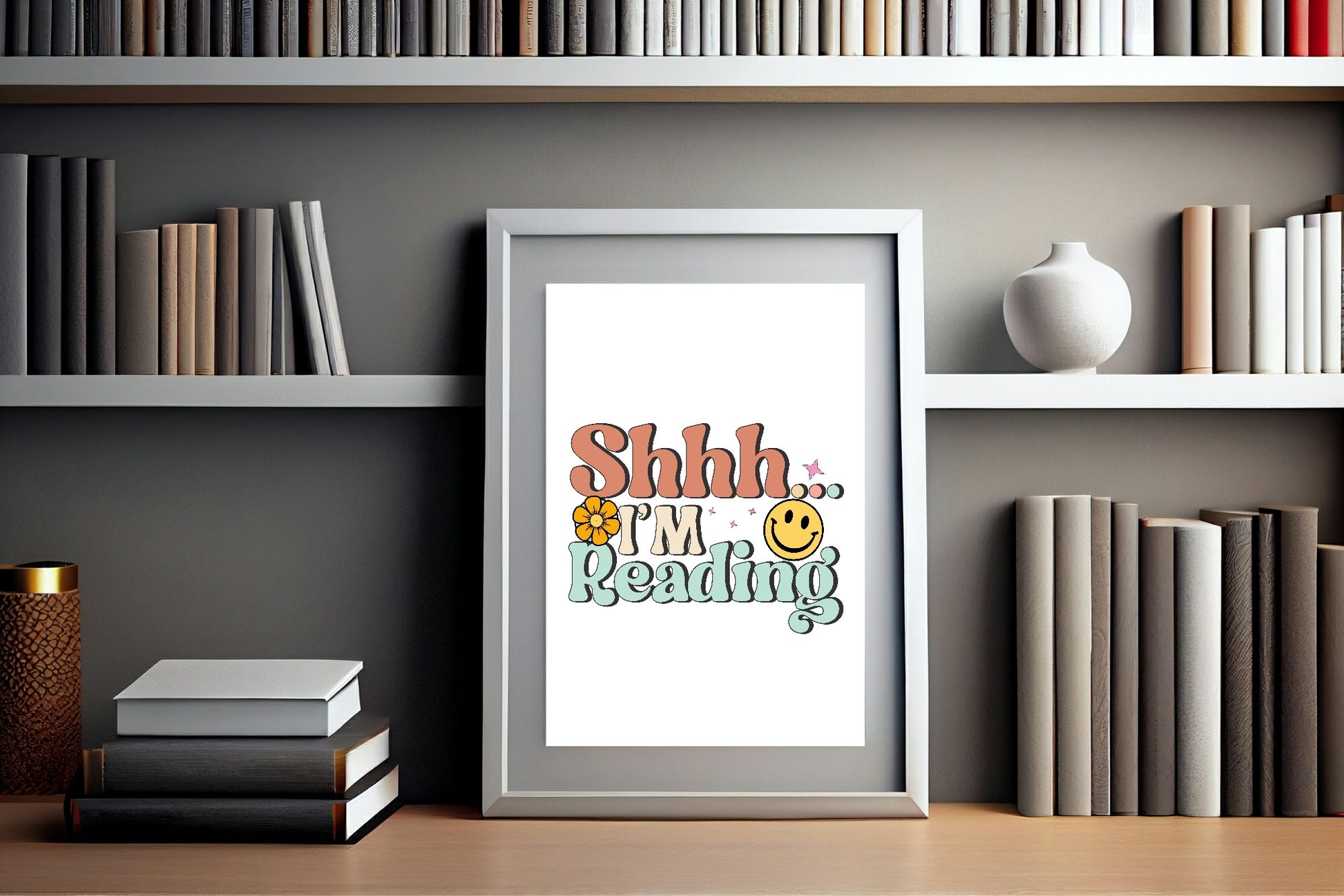 Retro Shhh I'm Reading Print | Hobbies & Interests Wall Art