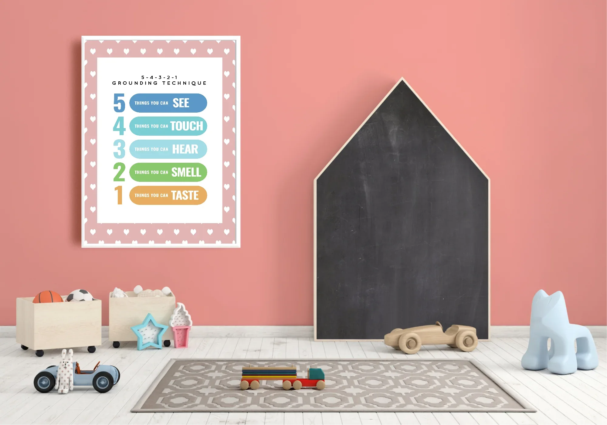 Pink & White Heart Grounding Technique Poster | Emotional Support Tool Wall Art - Larosier Prints