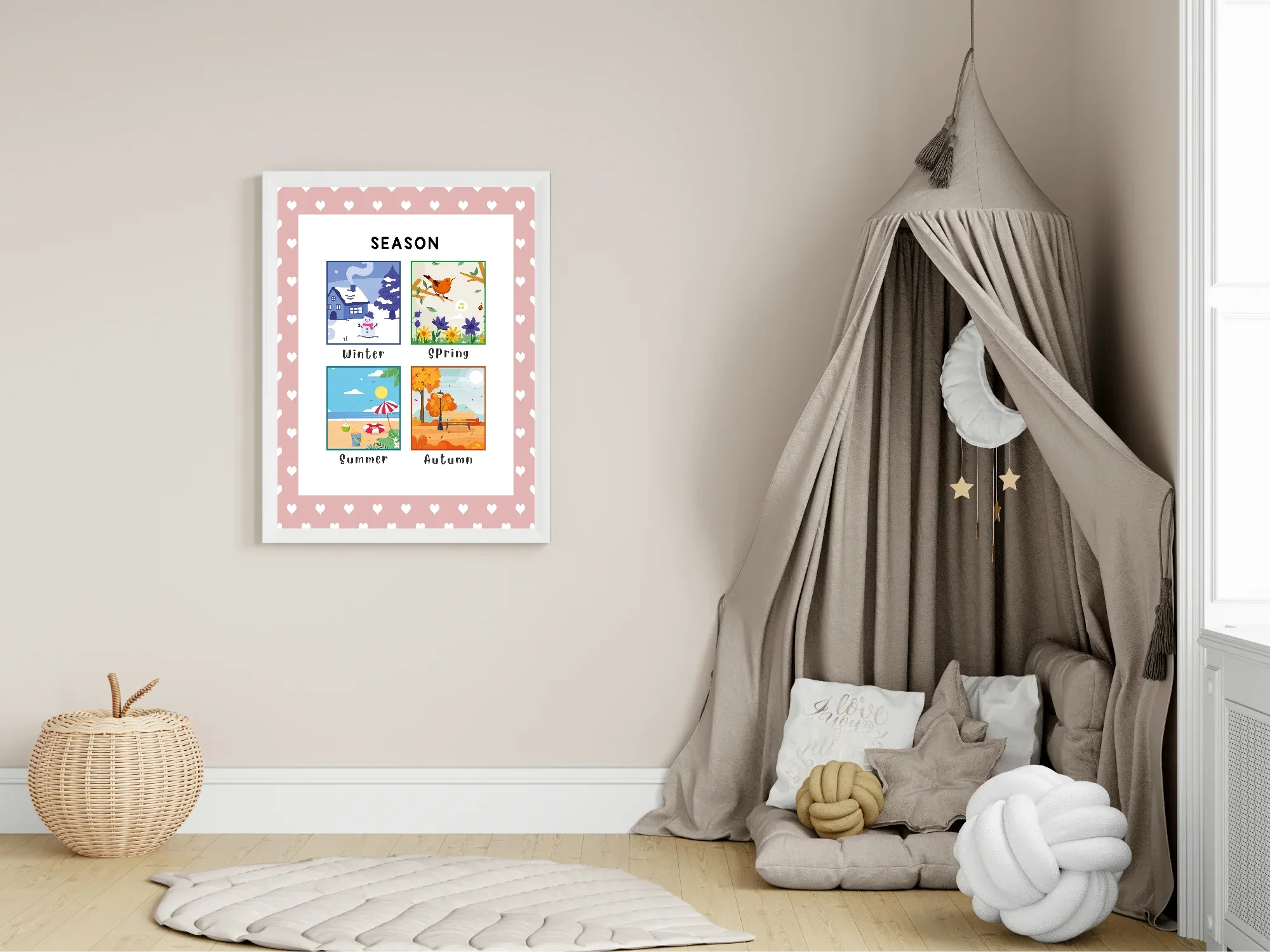 Pink & White Heart Seasons Poster | Educational Wall Art - Larosier Prints