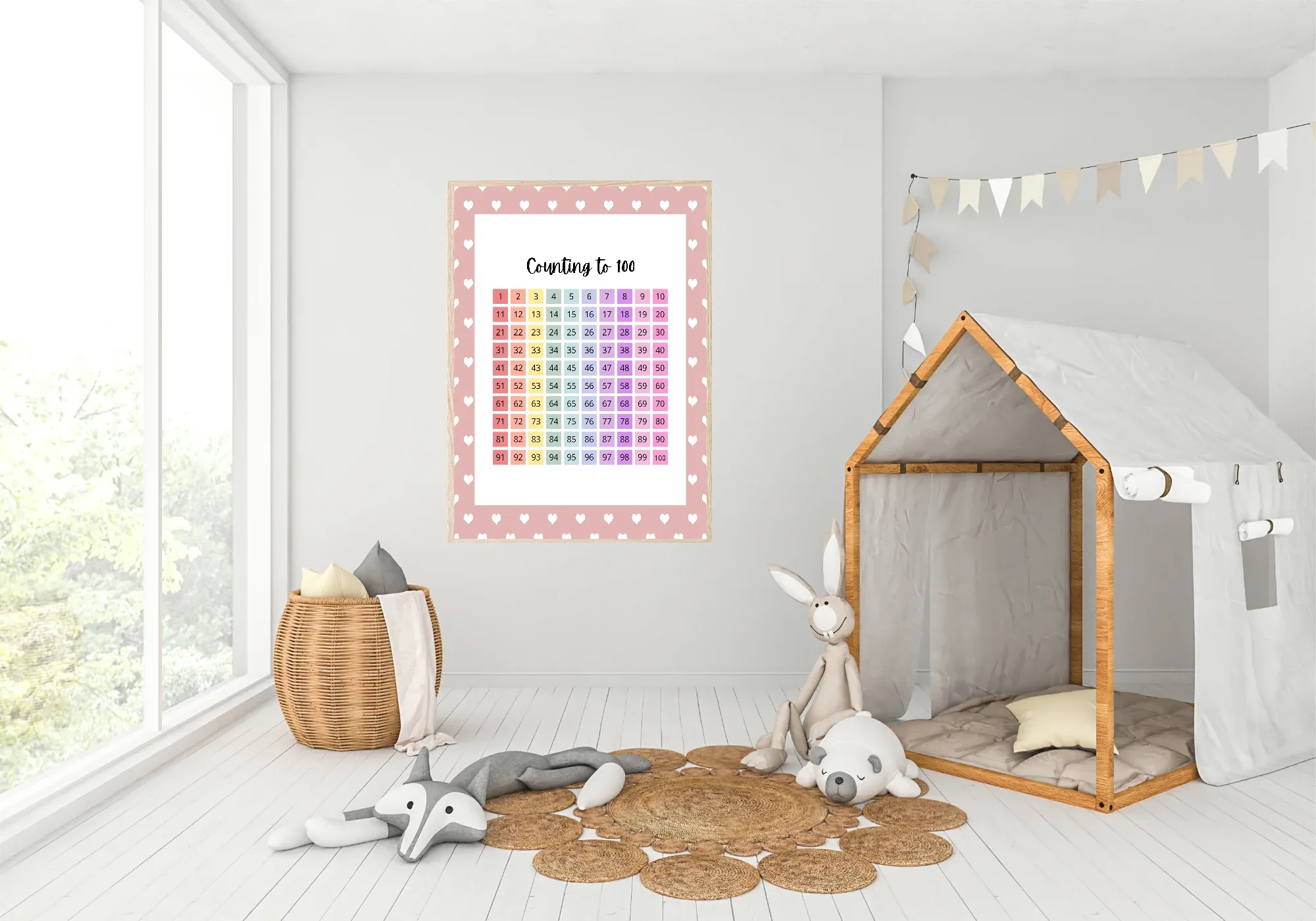 Pink & White Heart Count To 100 Poster | Educational Wall Art - Larosier Prints