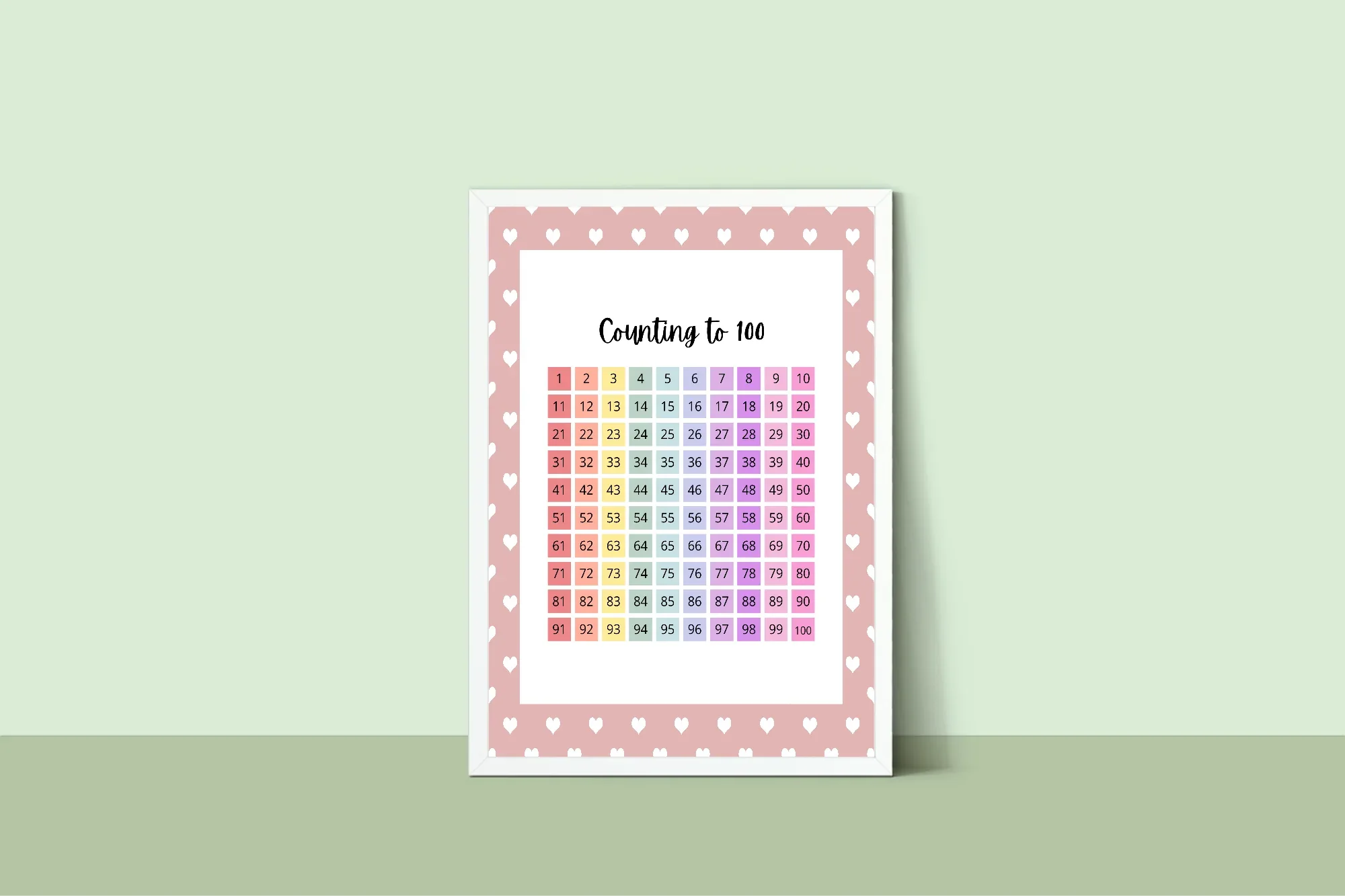 Pink & White Heart Count To 100 Poster | Educational Wall Art - Larosier Prints