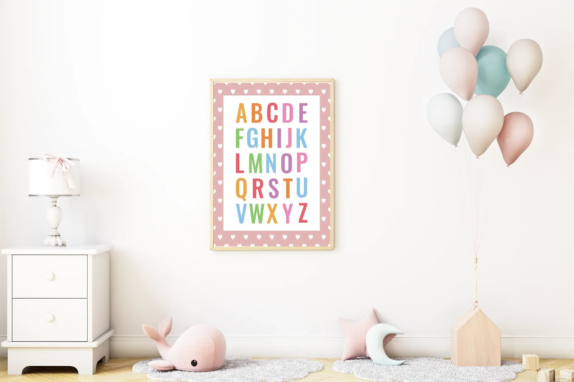 Pink & White Heart Alphabet Poster | Educational Wall Art - Larosier Prints