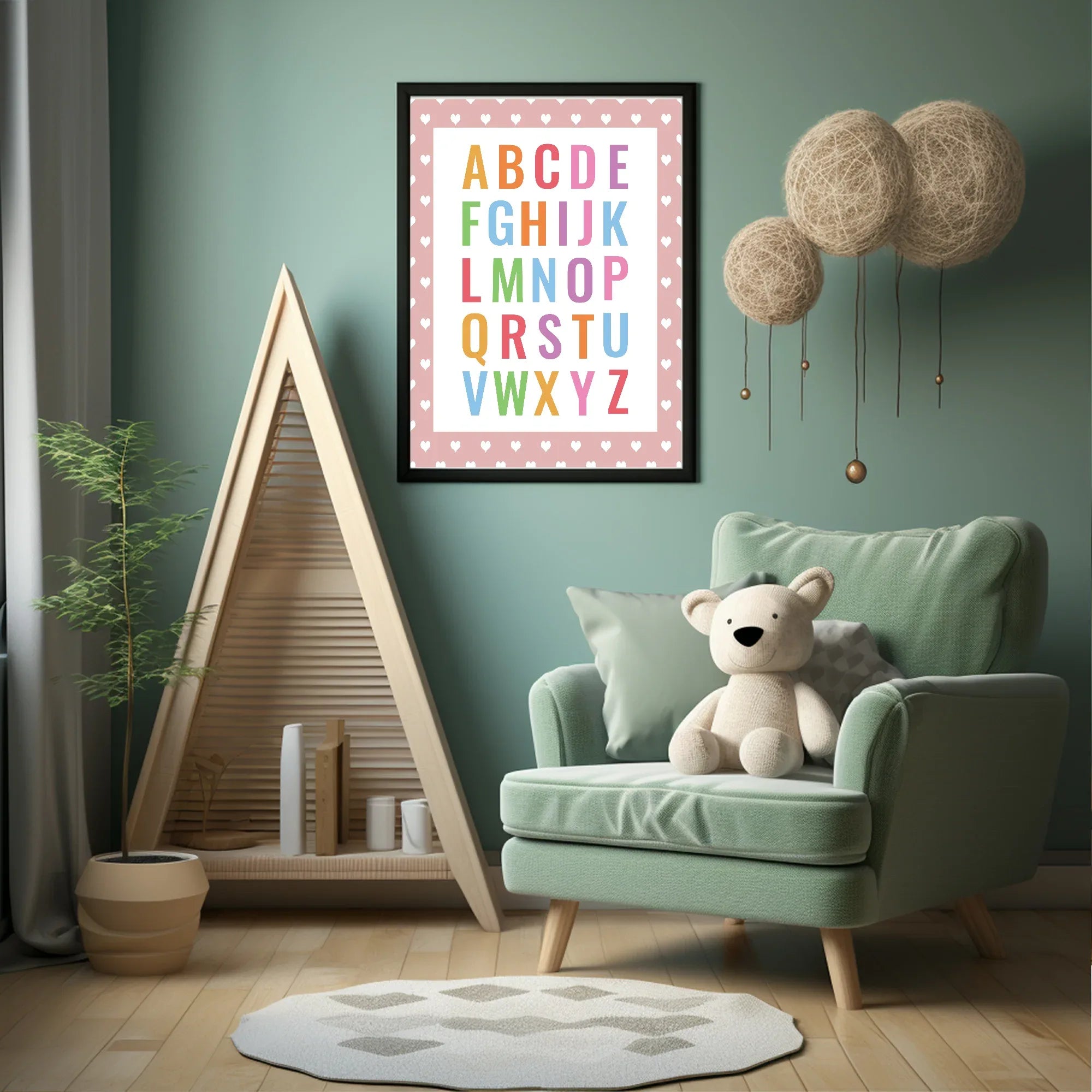 Pink & White Heart Alphabet Poster | Educational Wall Art - Larosier Prints