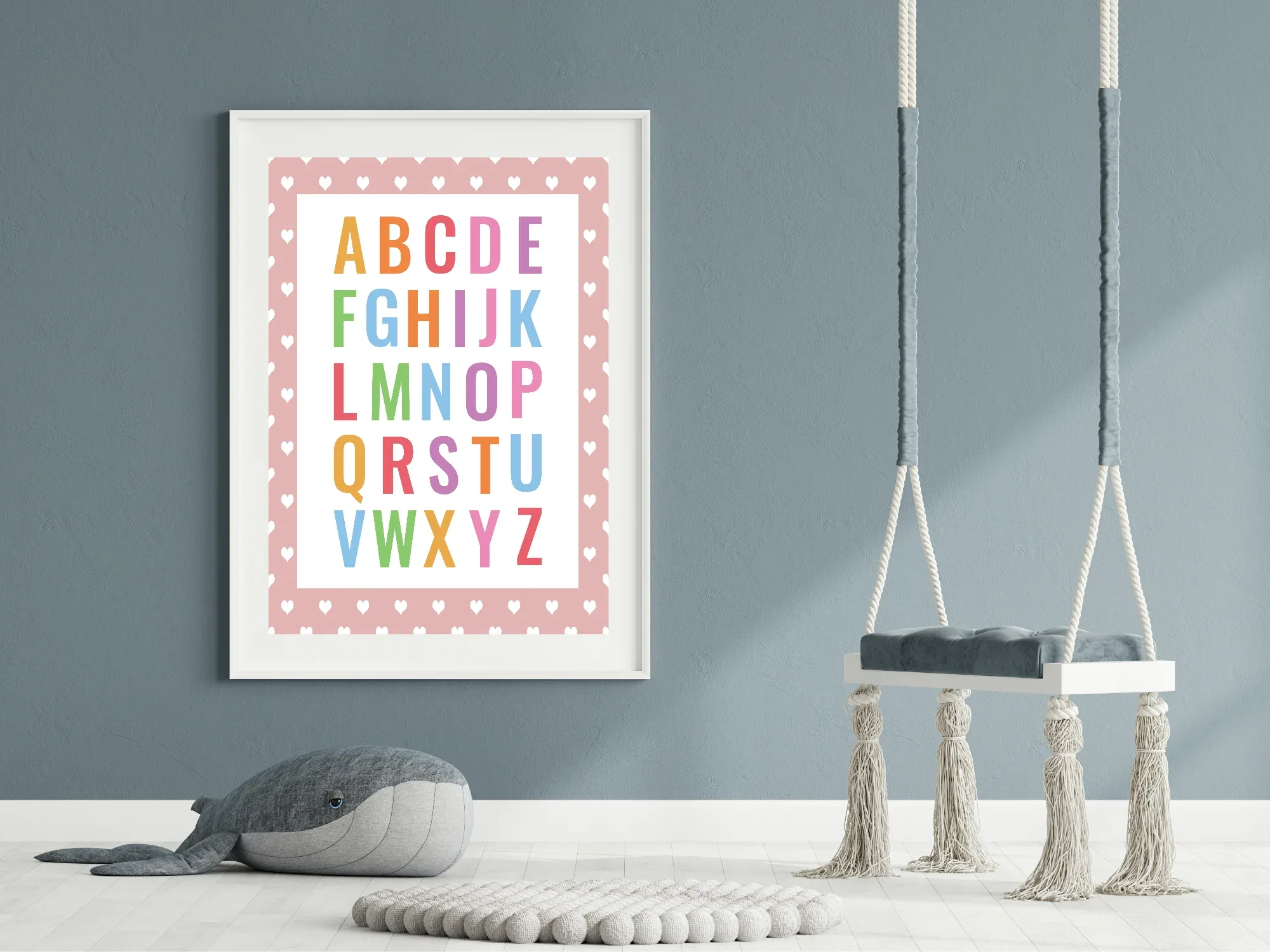 Pink & White Heart Alphabet Poster | Educational Wall Art - Larosier Prints