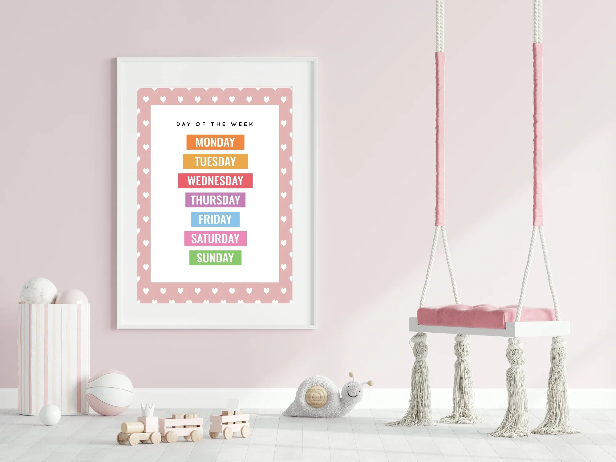 Pink & White Heart Days Of The Week Poster | Educational Wall Art - Larosier Prints