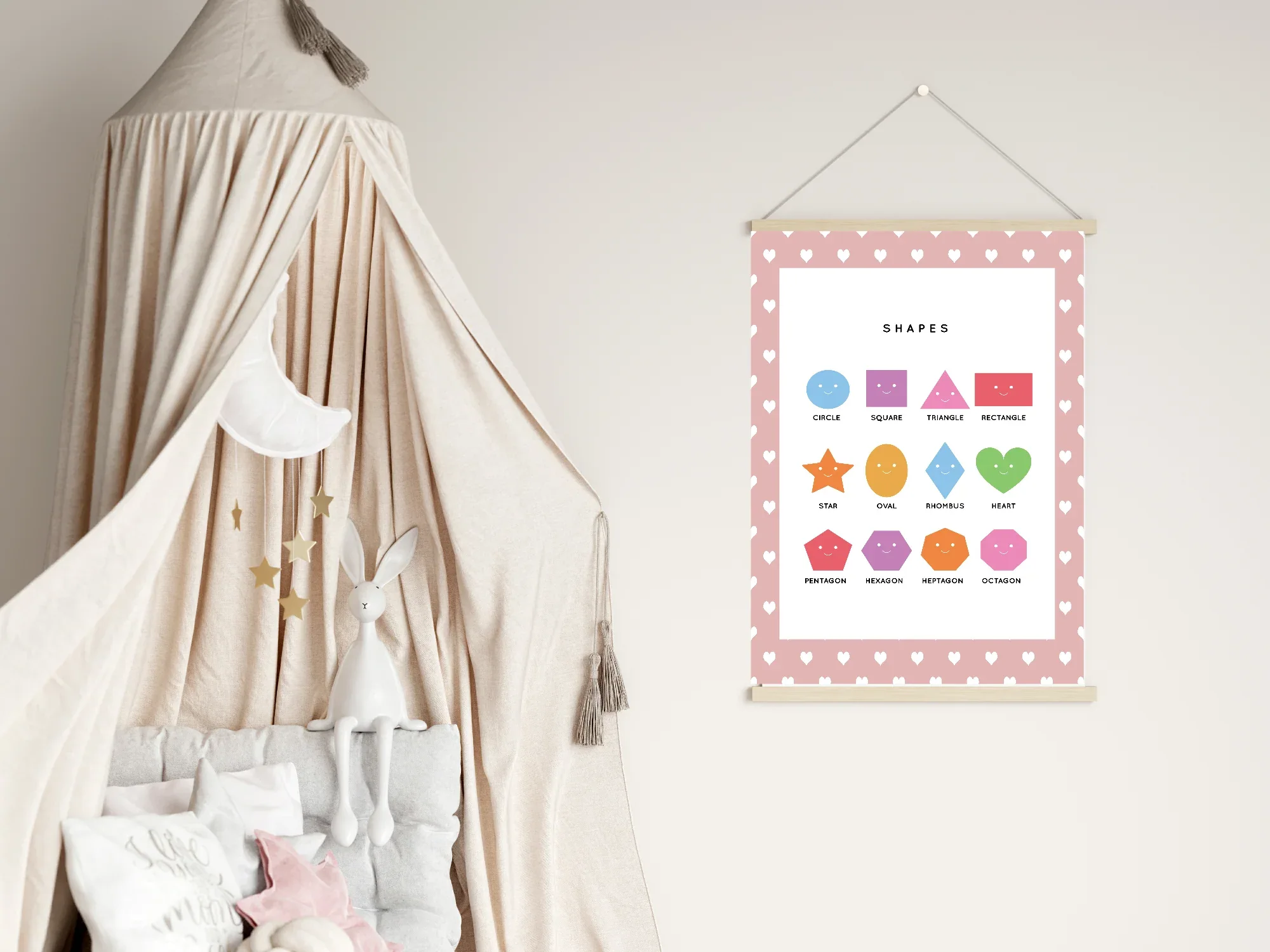 Pink & White Heart Shapes Poster | Educational Wall Art - Larosier Prints