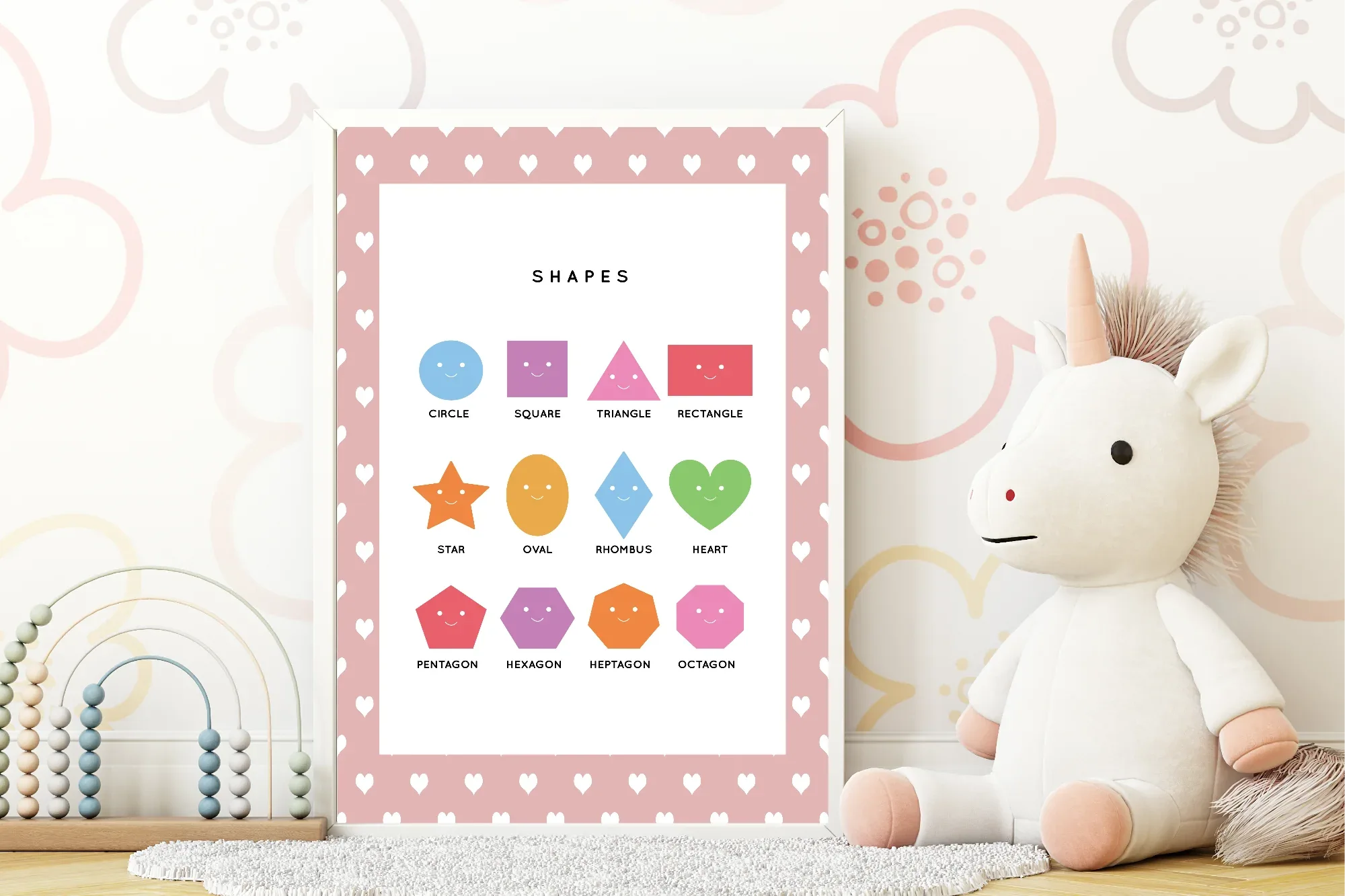 Pink & White Heart Shapes Poster | Educational Wall Art - Larosier Prints