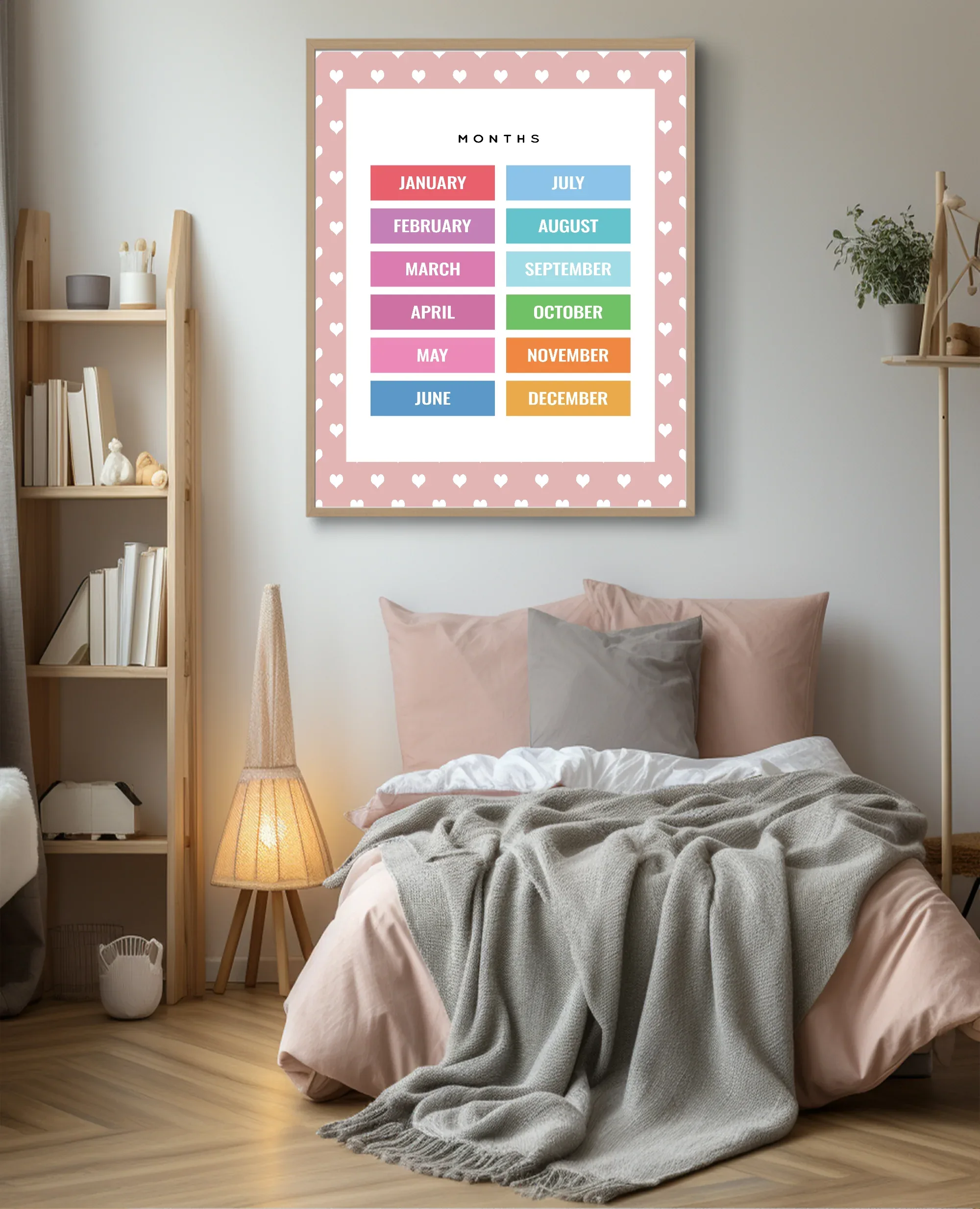 Pink & White Heart Months Poster | Educational Wall Art - Larosier Prints