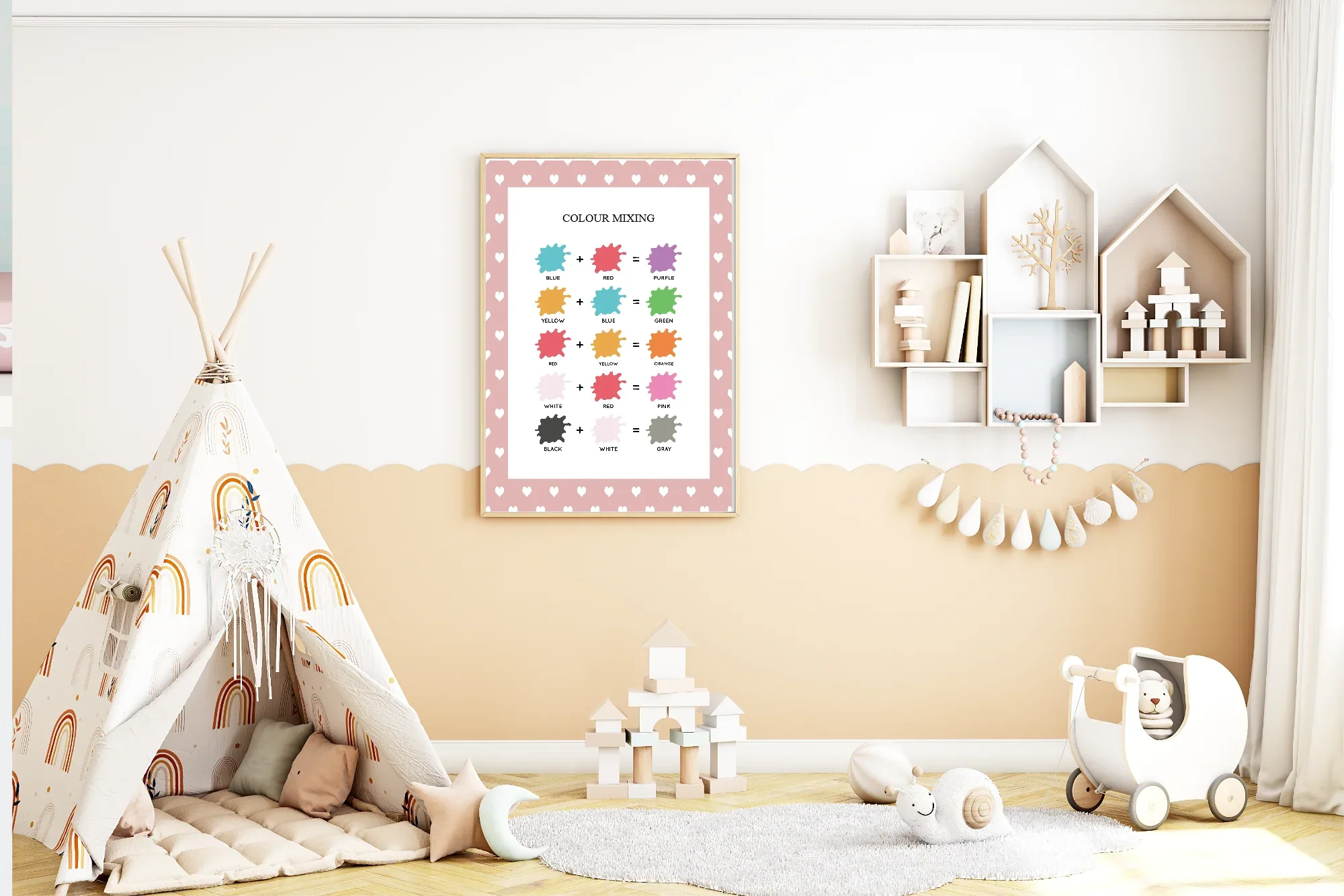 Pink & White Heart Colour Mixing Poster | Educational Wall Art - Larosier Prints