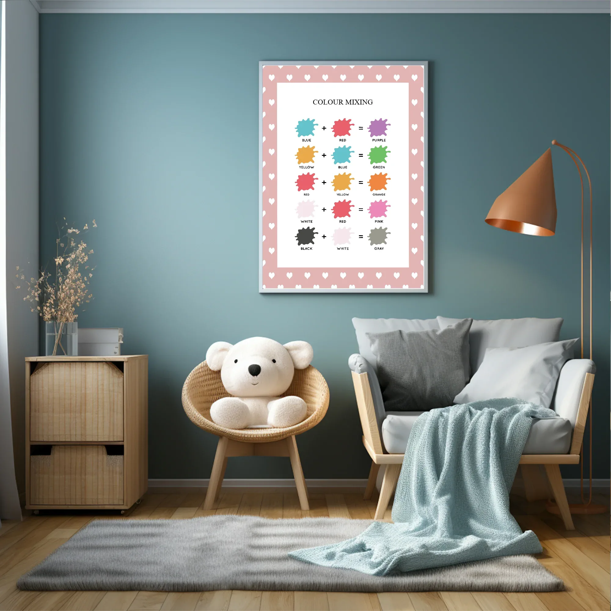 Pink & White Heart Colour Mixing Poster | Educational Wall Art - Larosier Prints