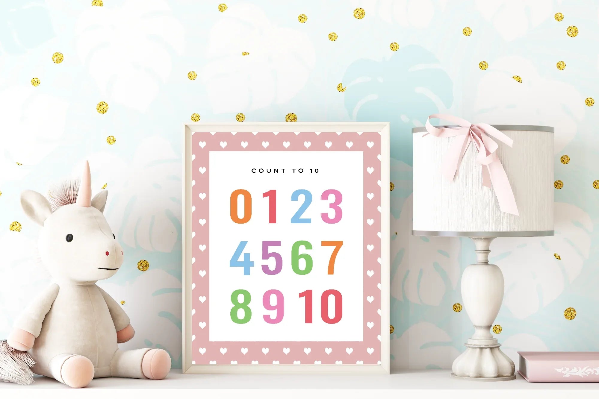 Pink & White Heart Count To 10 Poster | Educational Wall Art - Larosier Prints